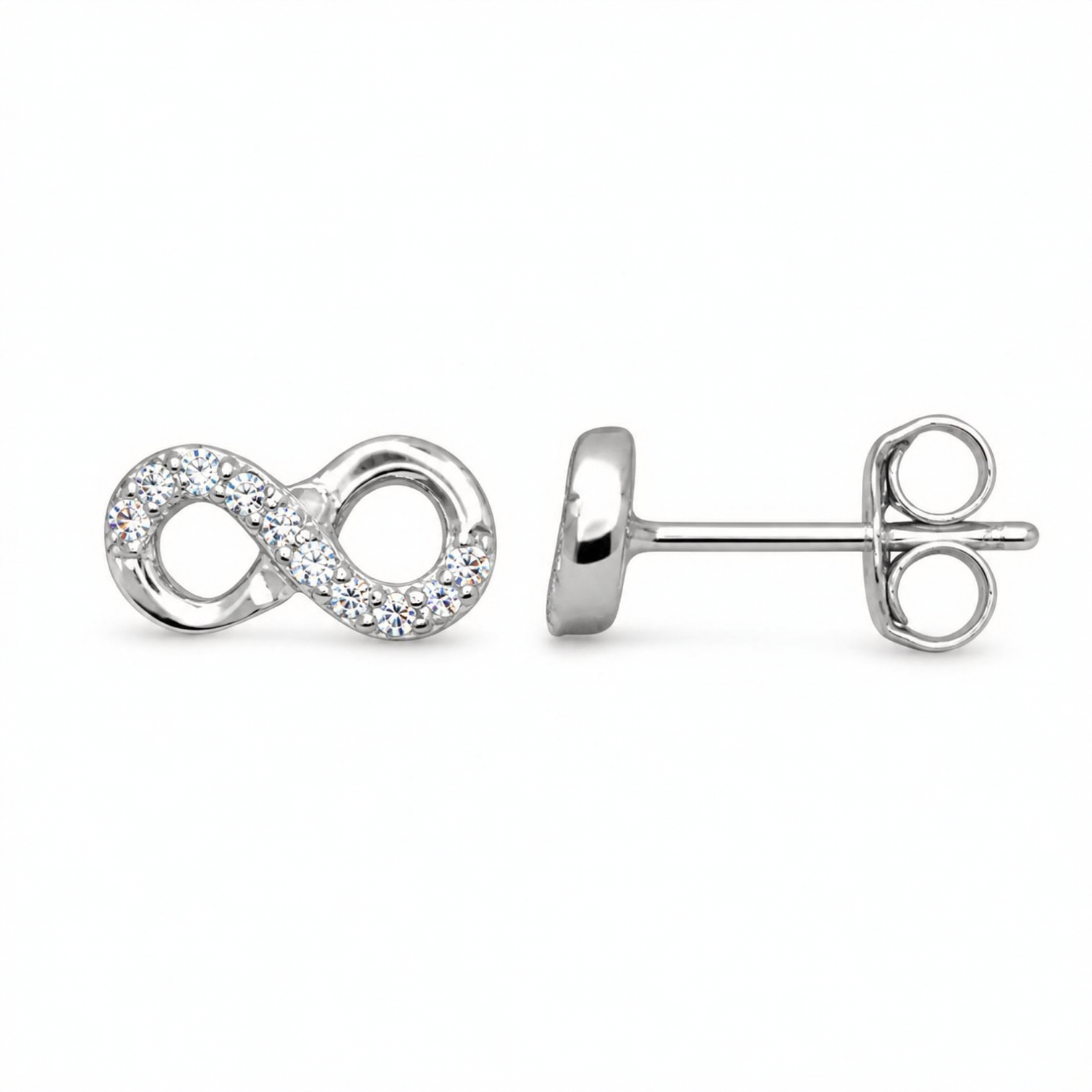 Sterling Silver Infinity Stud Earrings, Pave-set CZ