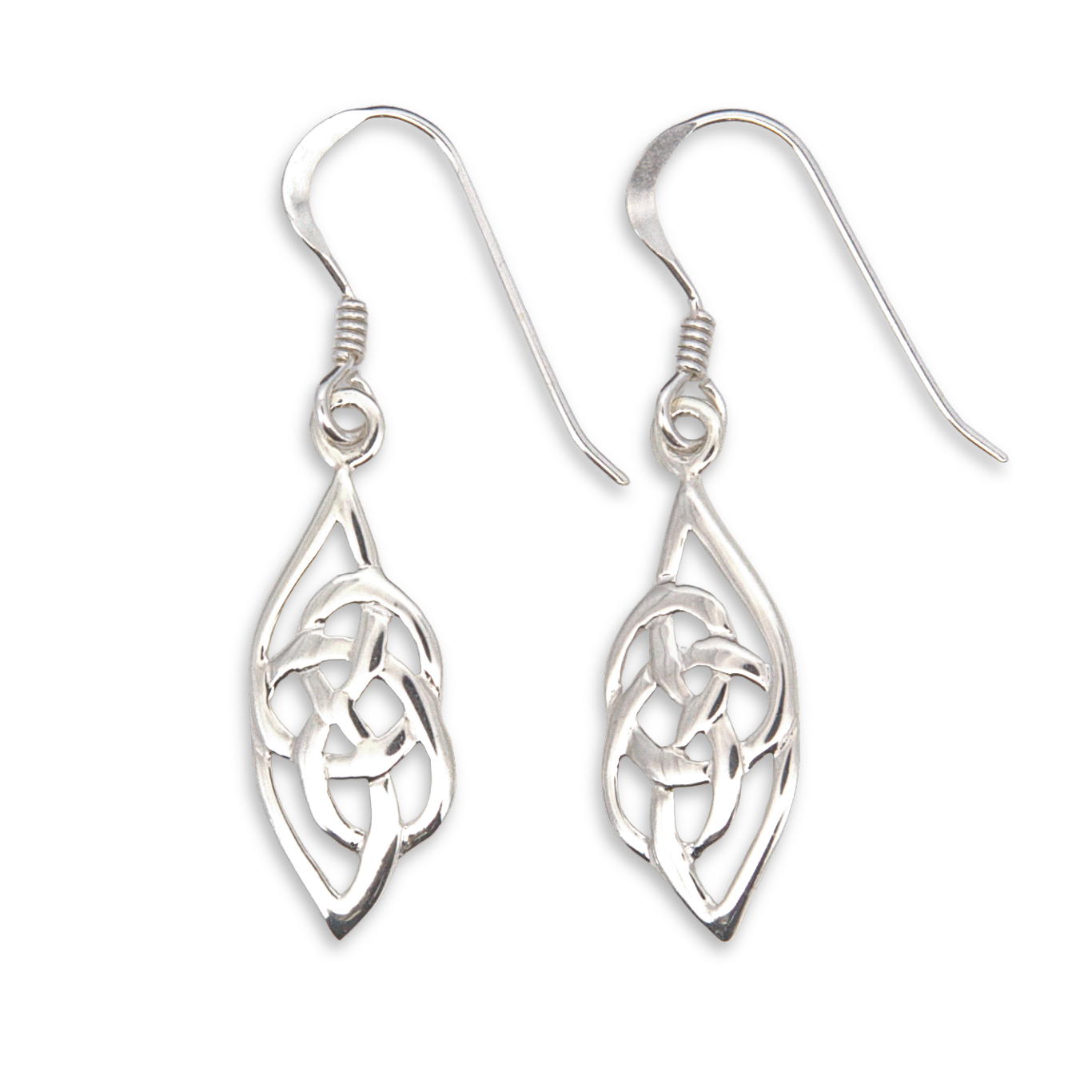 Sterling Silver Celtic Knotwork Drop Earrings, navette frame design