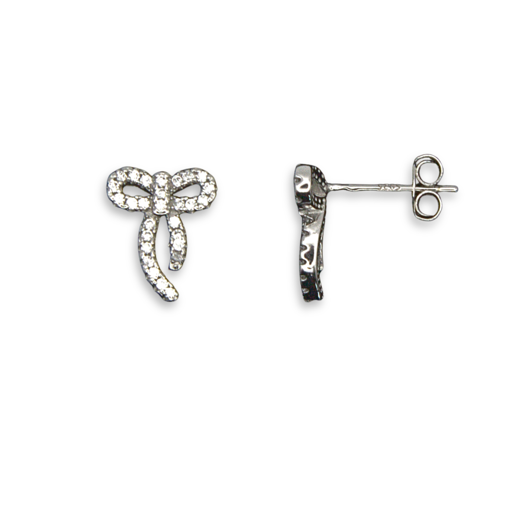 Sterling Silver Bow Stud Earrings, Pave-Set CZ