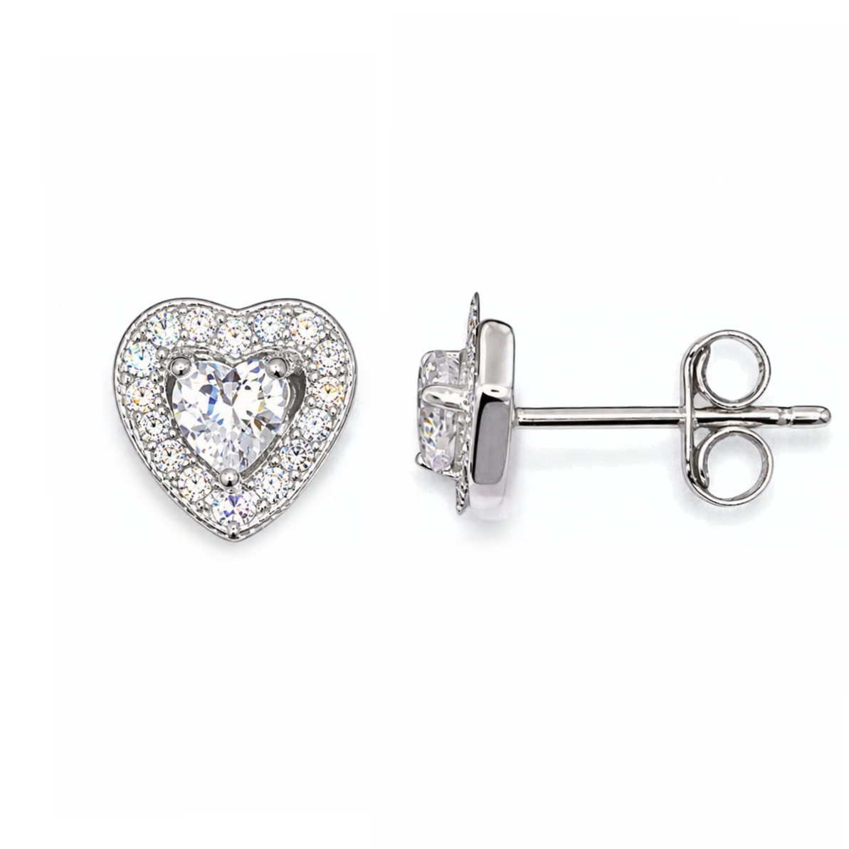 Silver Donna Ricardo Heart Stud Earrings (DRE1002)