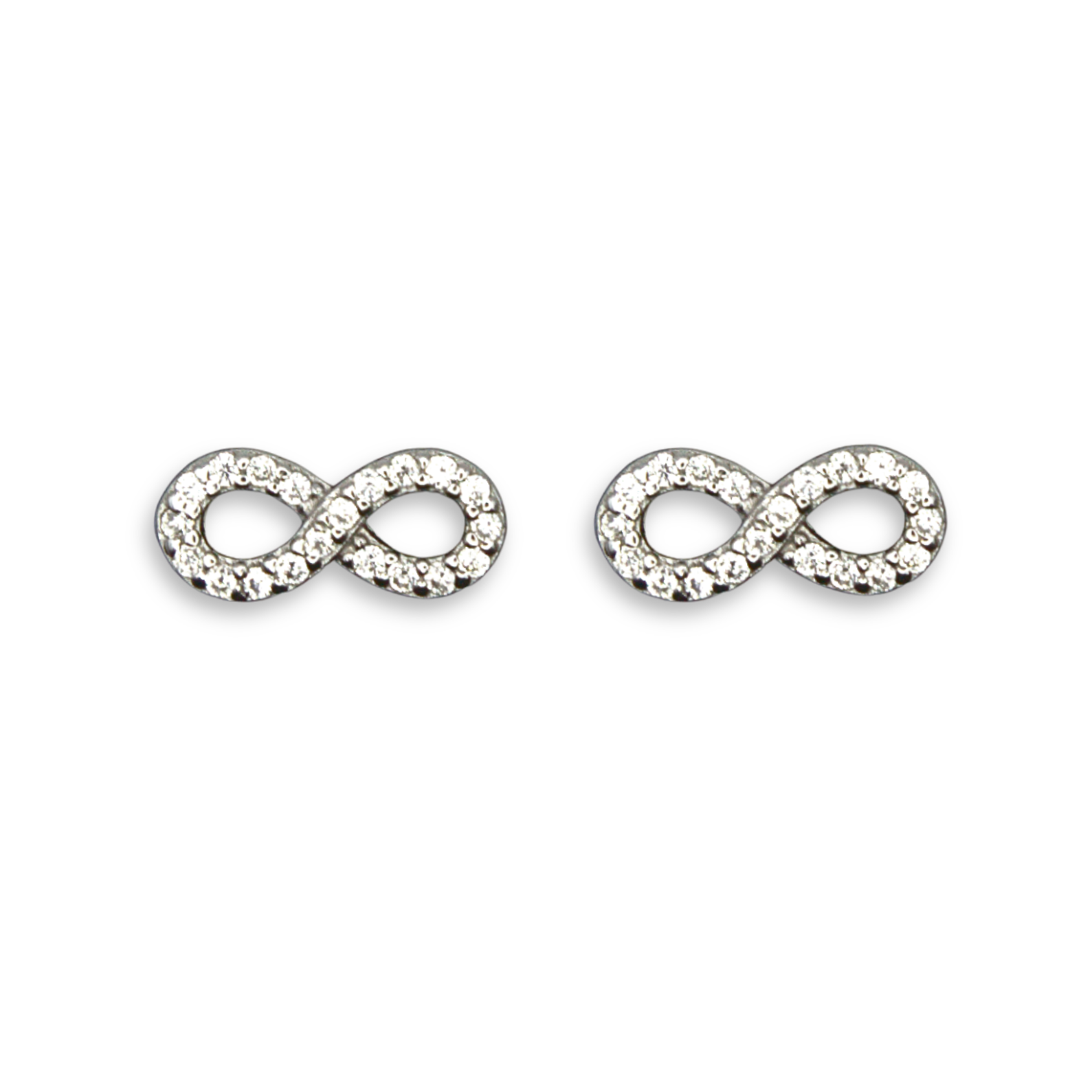 Sterling Silver Infinity Stud Earrings, Pave-Set CZ