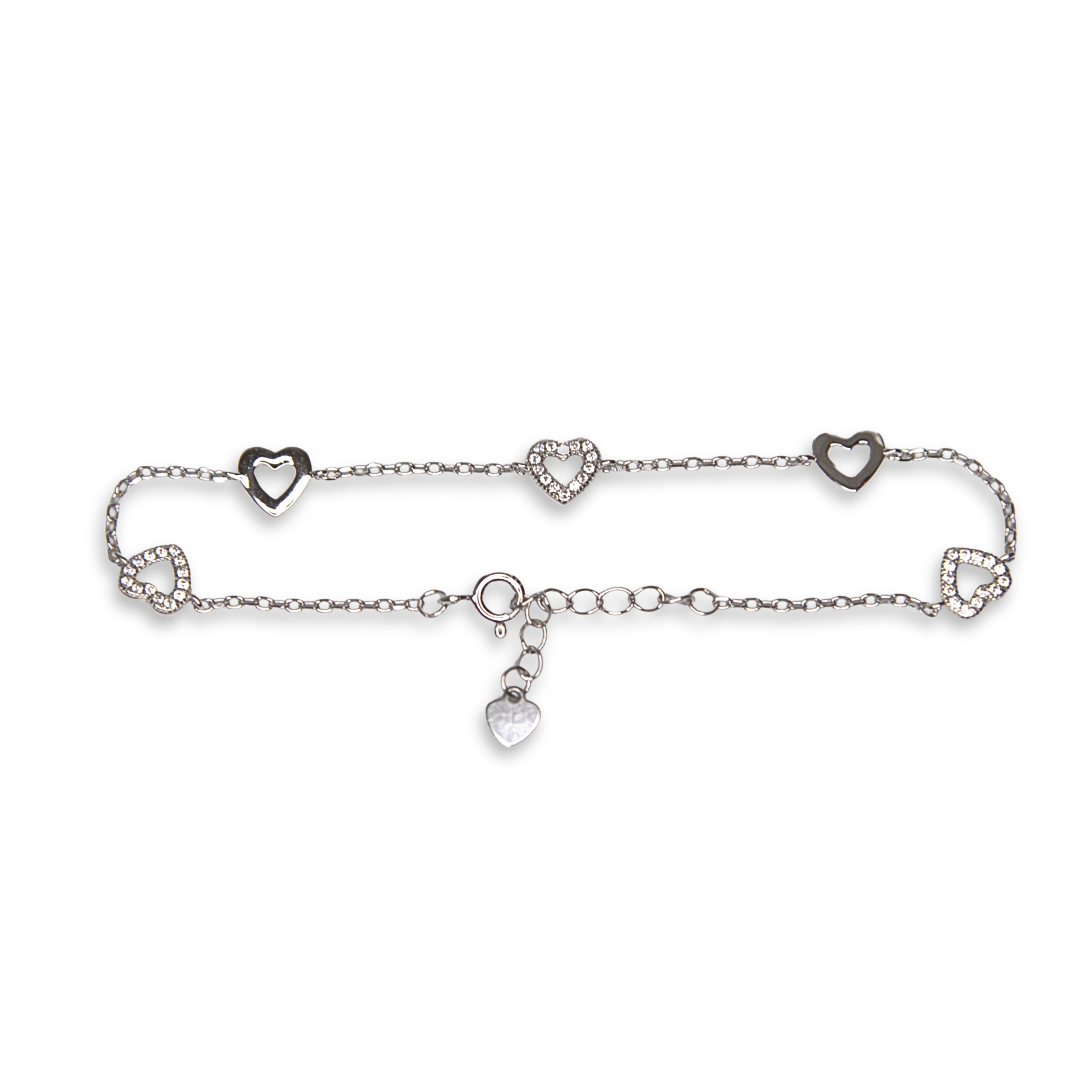 Sterling Silver Five Heart Bracelet with CZ