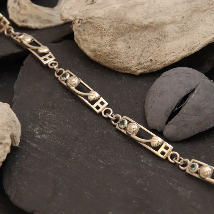 Sterling Silver & Blue CZ Charles Rennie Mackintosh Bar Bracelet - 19cm (2).webp