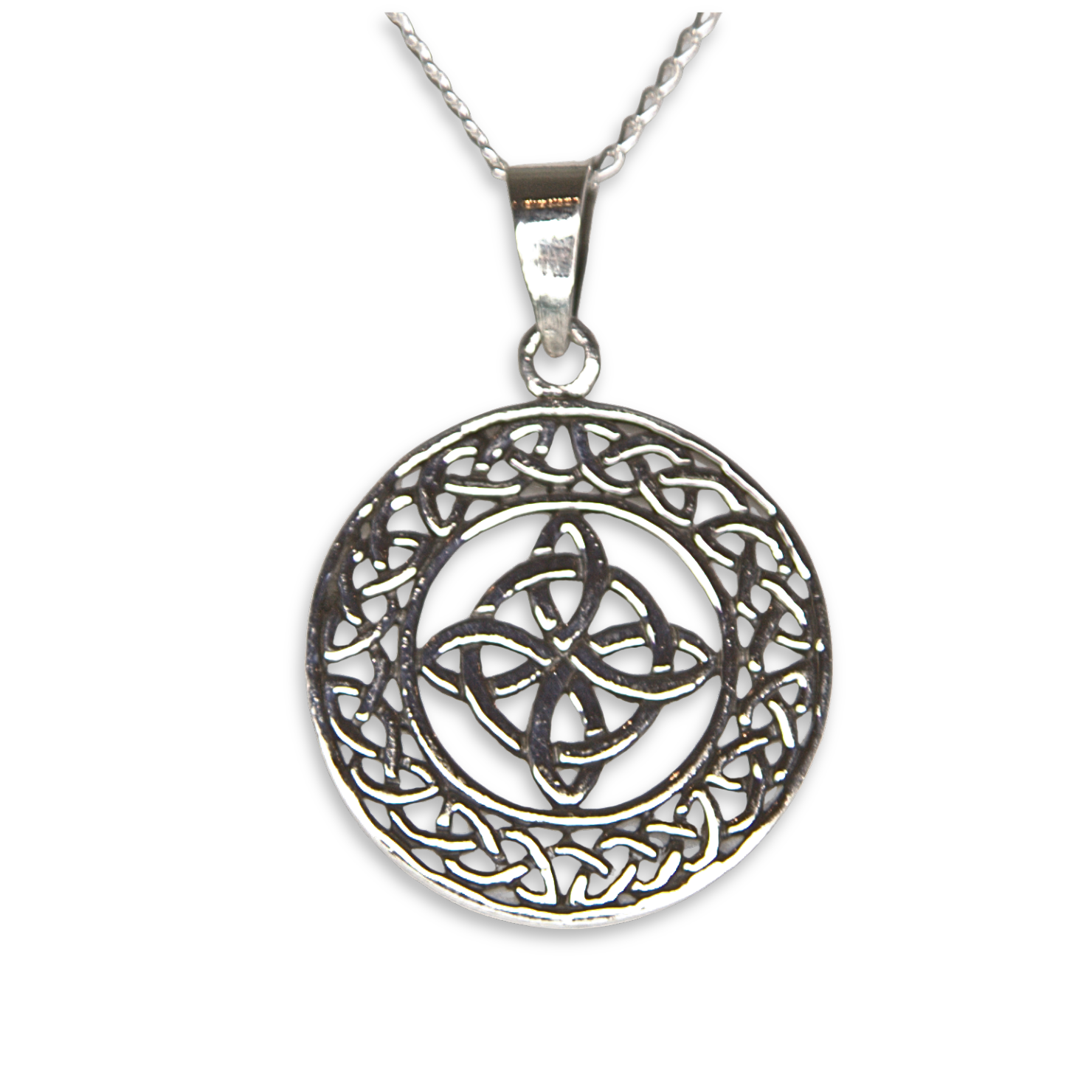 Silver Large Celtic Four Point Star in Circle Pendant (SP2128)