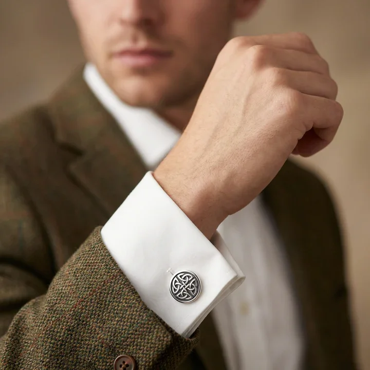Sterling Silver Scottish Celtic Black Oxidised Circle Cufflinks - 15mm (3).webp