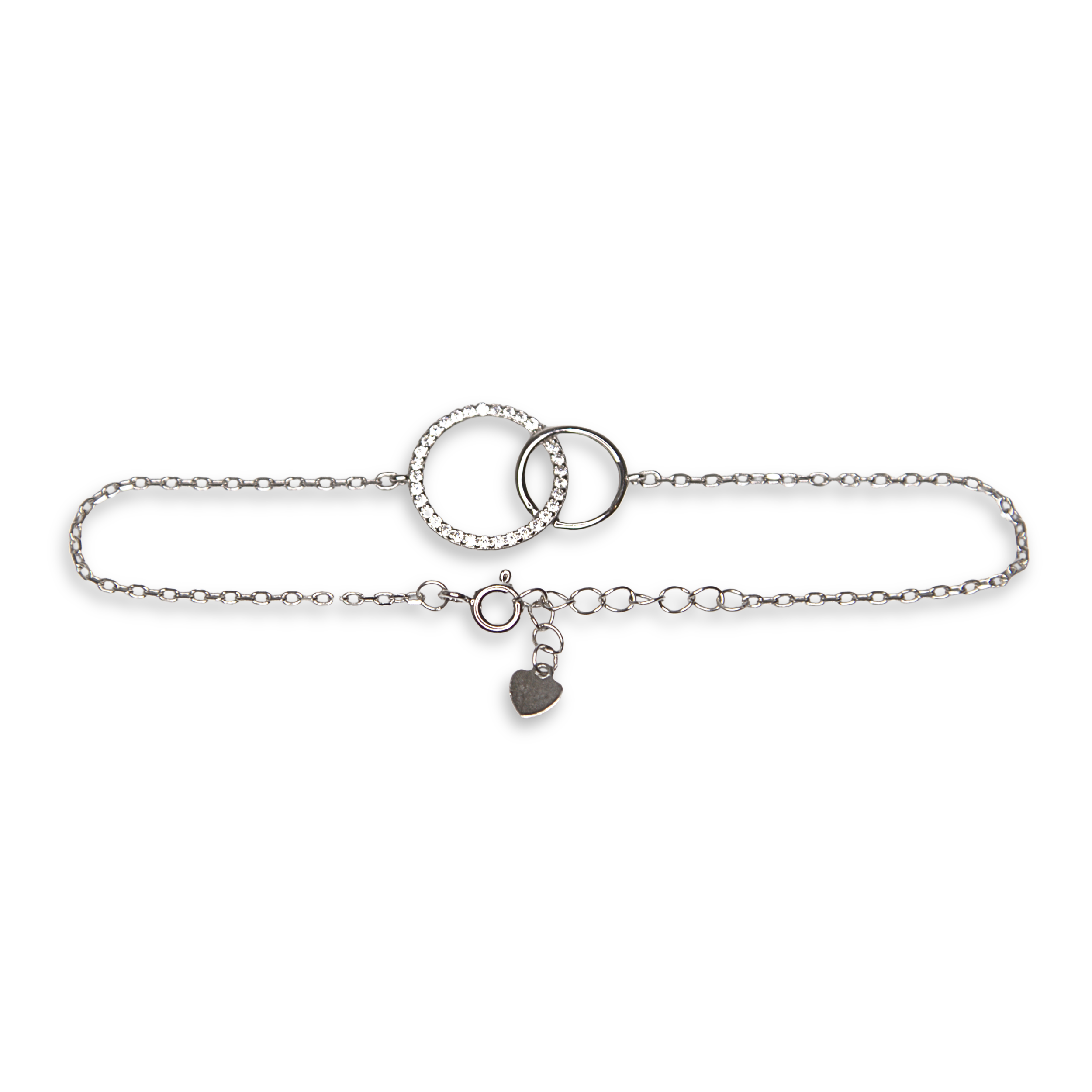 Sterling Silver Double Circle Bracelet, CZ, 19cm
