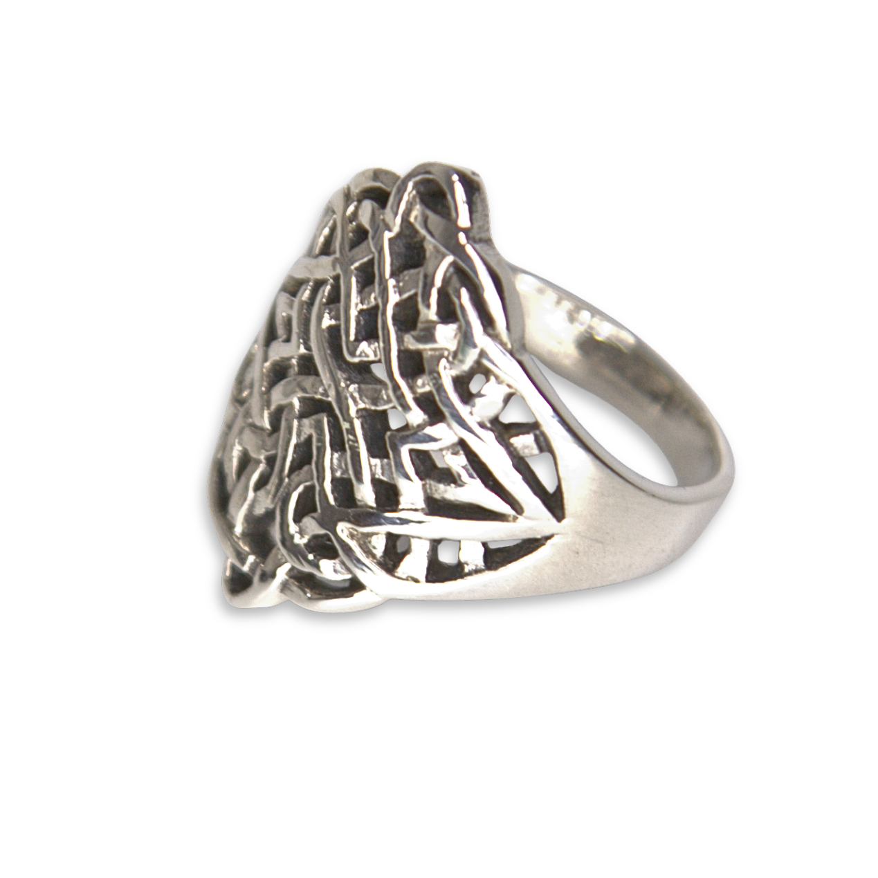 Sterling Silver Celtic Knot Ring, Dense Diamond Panel