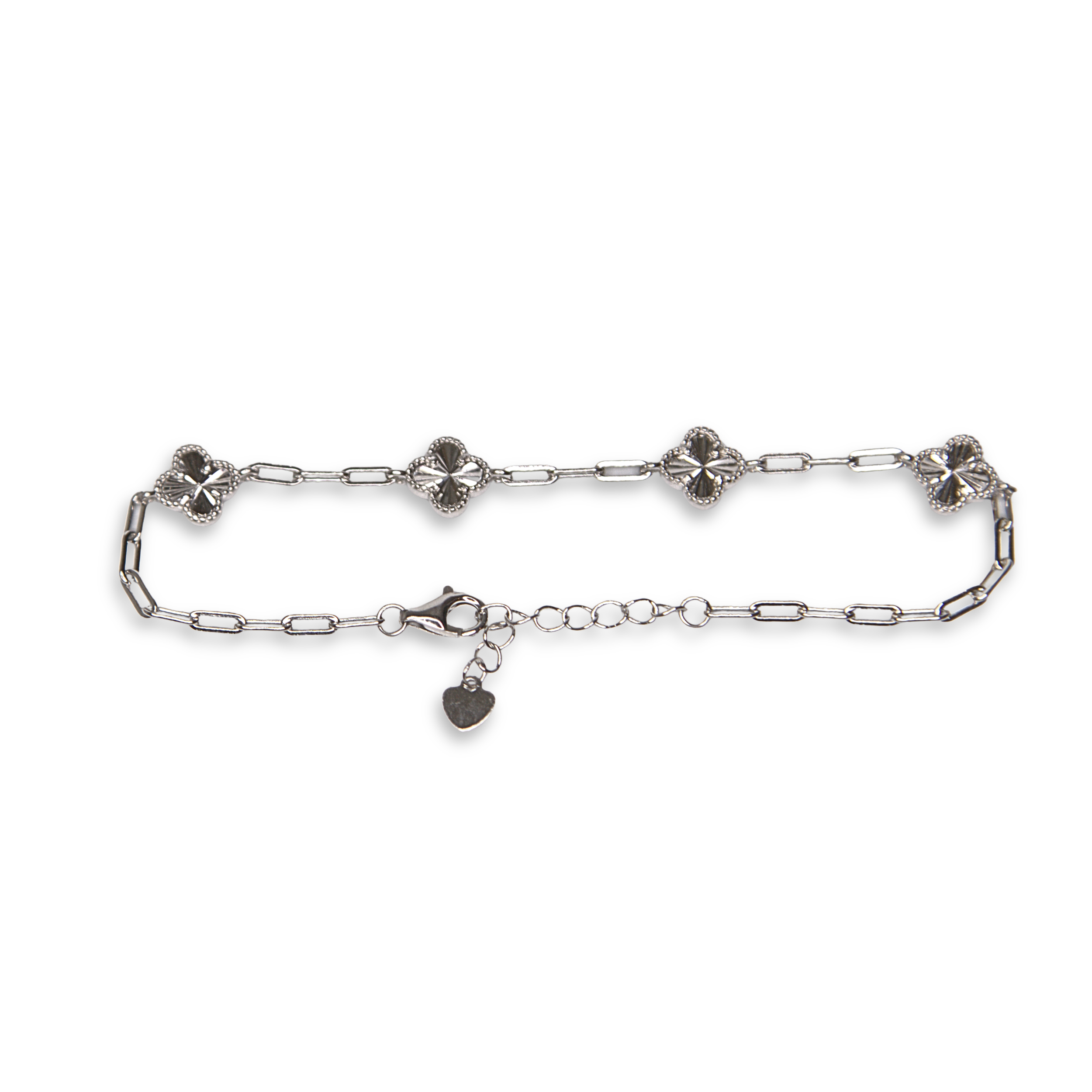 Sterling Silver Clover Link Bracelet, CZ, 20cm.