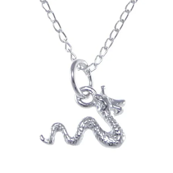 Sterling Silver Loch Ness Monster Pendant, sinuous serpentine form, scaled texture.