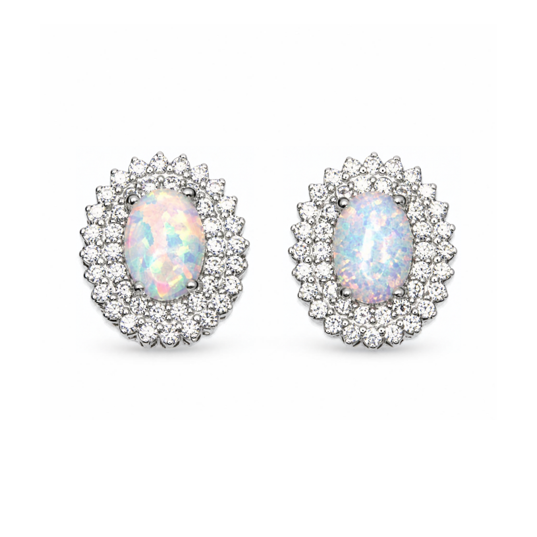 Silver Donna Ricardo Synthetic Opal Stud Earrings (DRE9039)