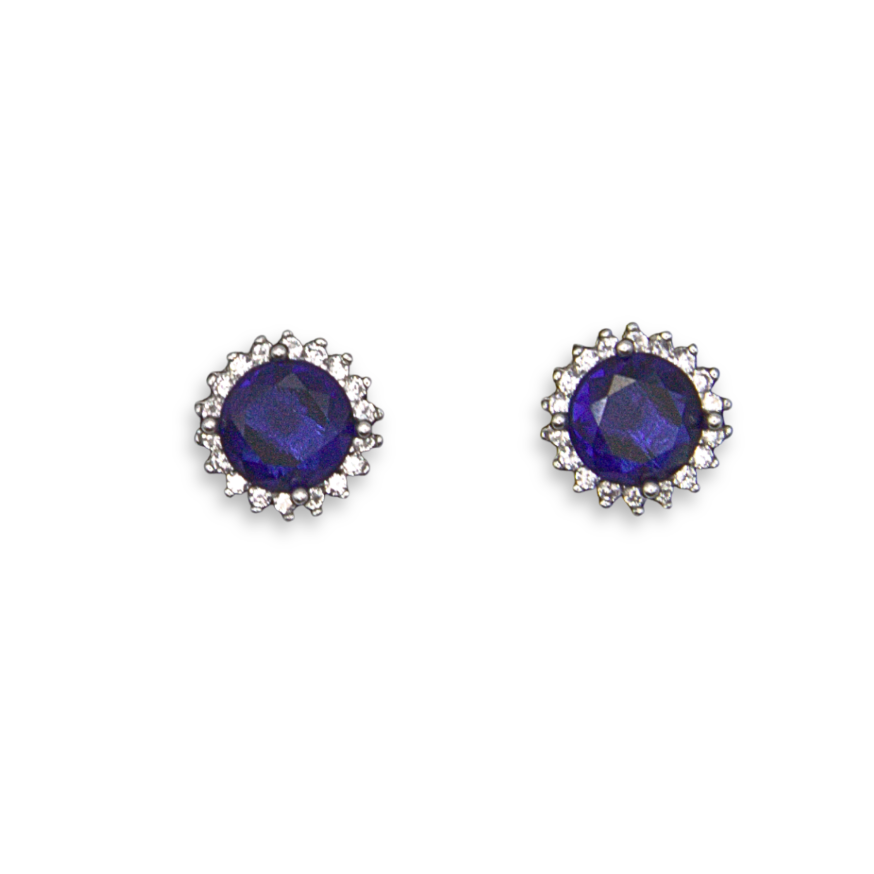Silver Donna Ricardo Circle Halo and Blue Stone Stud Earrings (DRE9043)