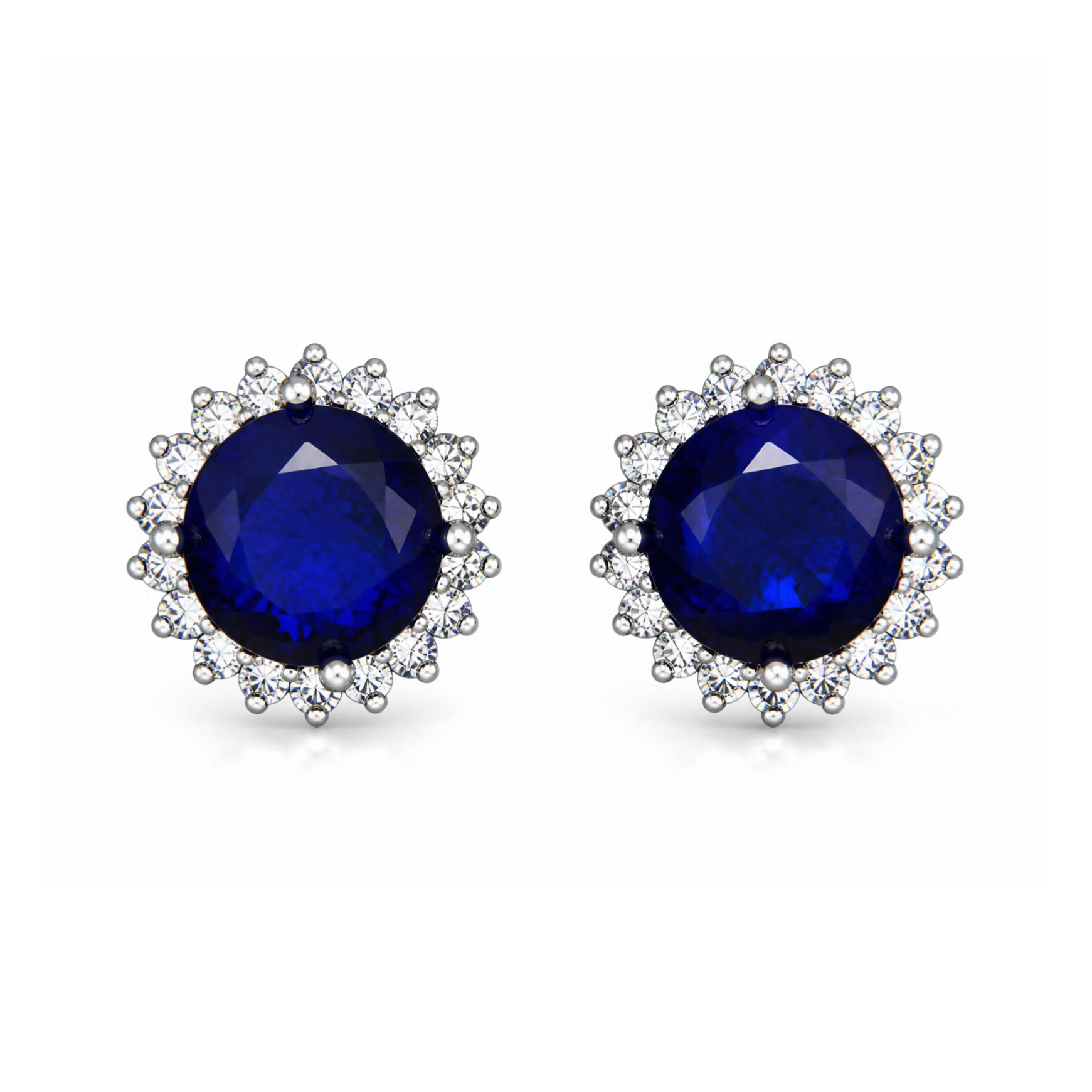 Silver Donna Ricardo Circle Halo and Blue Stone Stud Earrings (DRE9043)