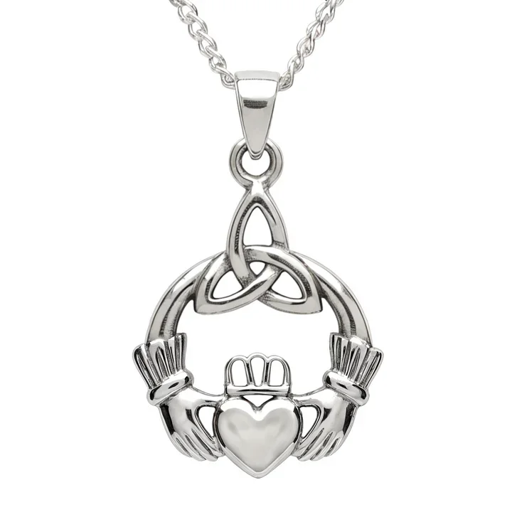 Sterling Silver Claddagh & Trinity Knot Pendant, high mirror polish.