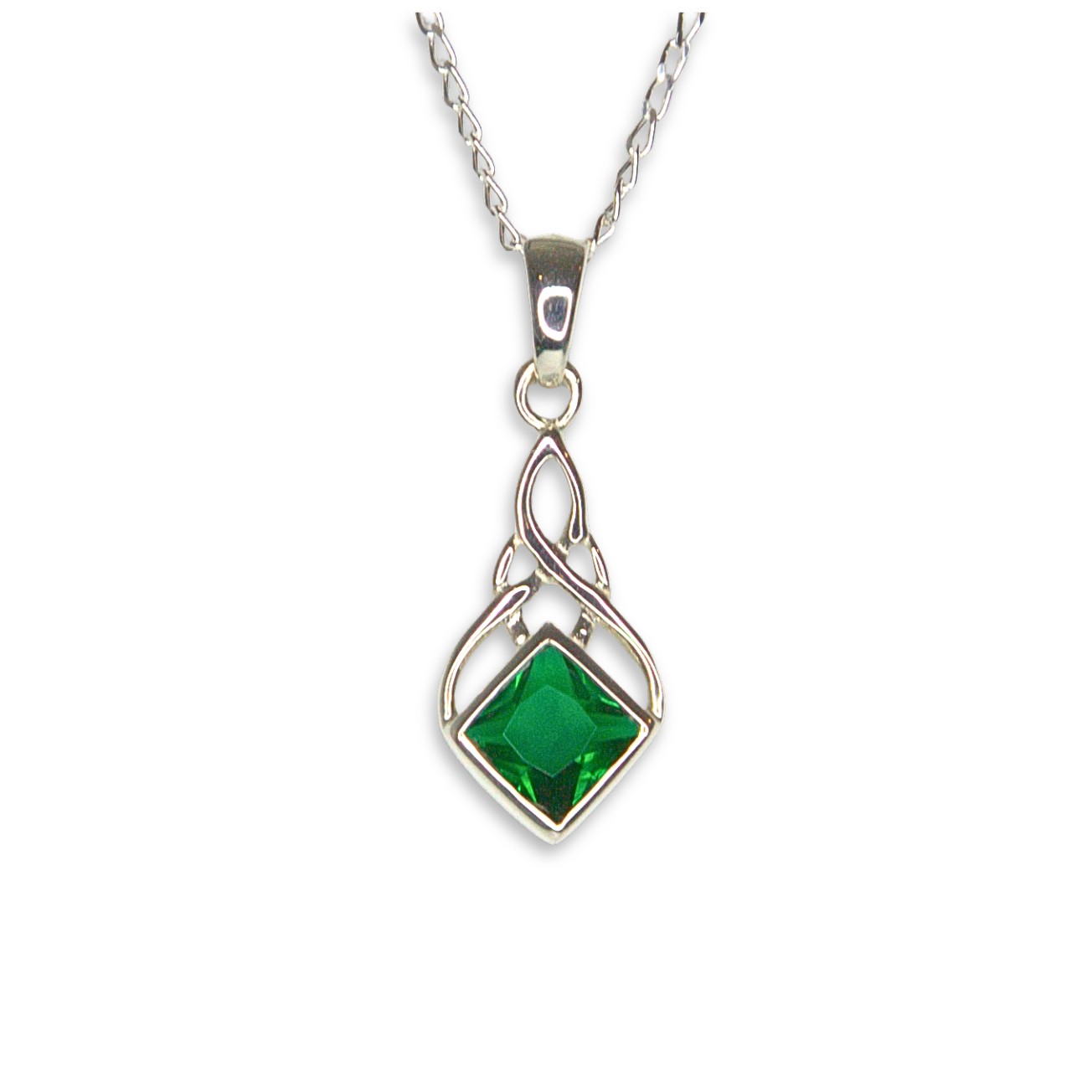 Sterling Silver & Green Stone Celtic Knotwork Teardrop Pendant (SP2214)