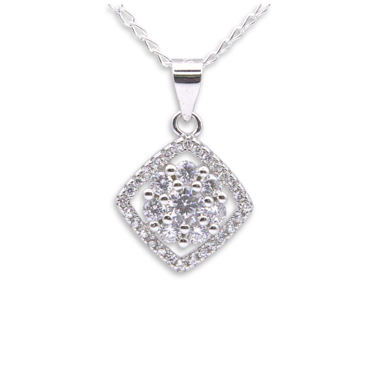 Sterling Silver CZ Cluster Pendant