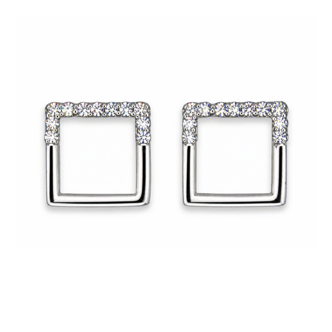 Silver Donna Ricardo Open Square Stud Earrings (DRE9017)