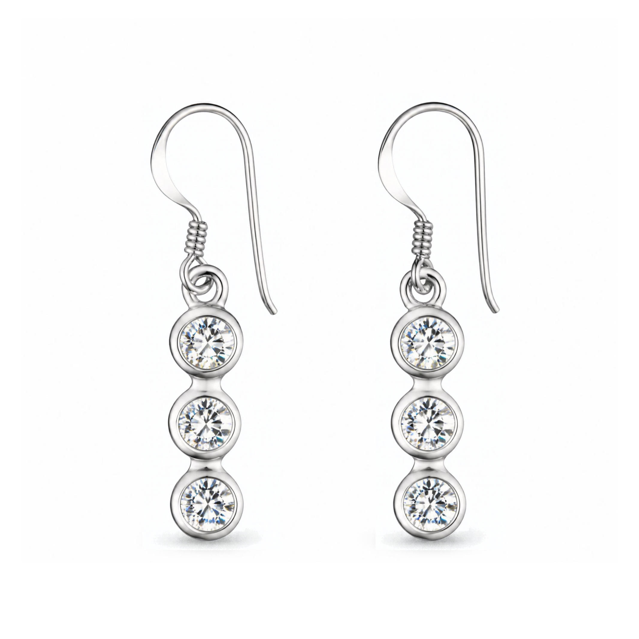 Silver Donna Ricardo Three Stone CZ Drop Earrings (DRE9031)