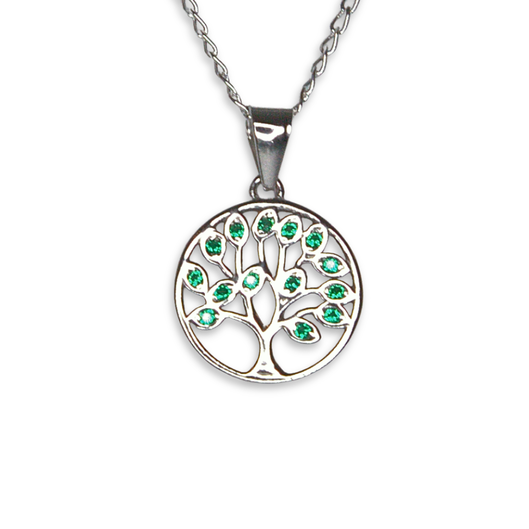 Silver Donna Ricardo Green Tree of Life Pendant (DRP5008)