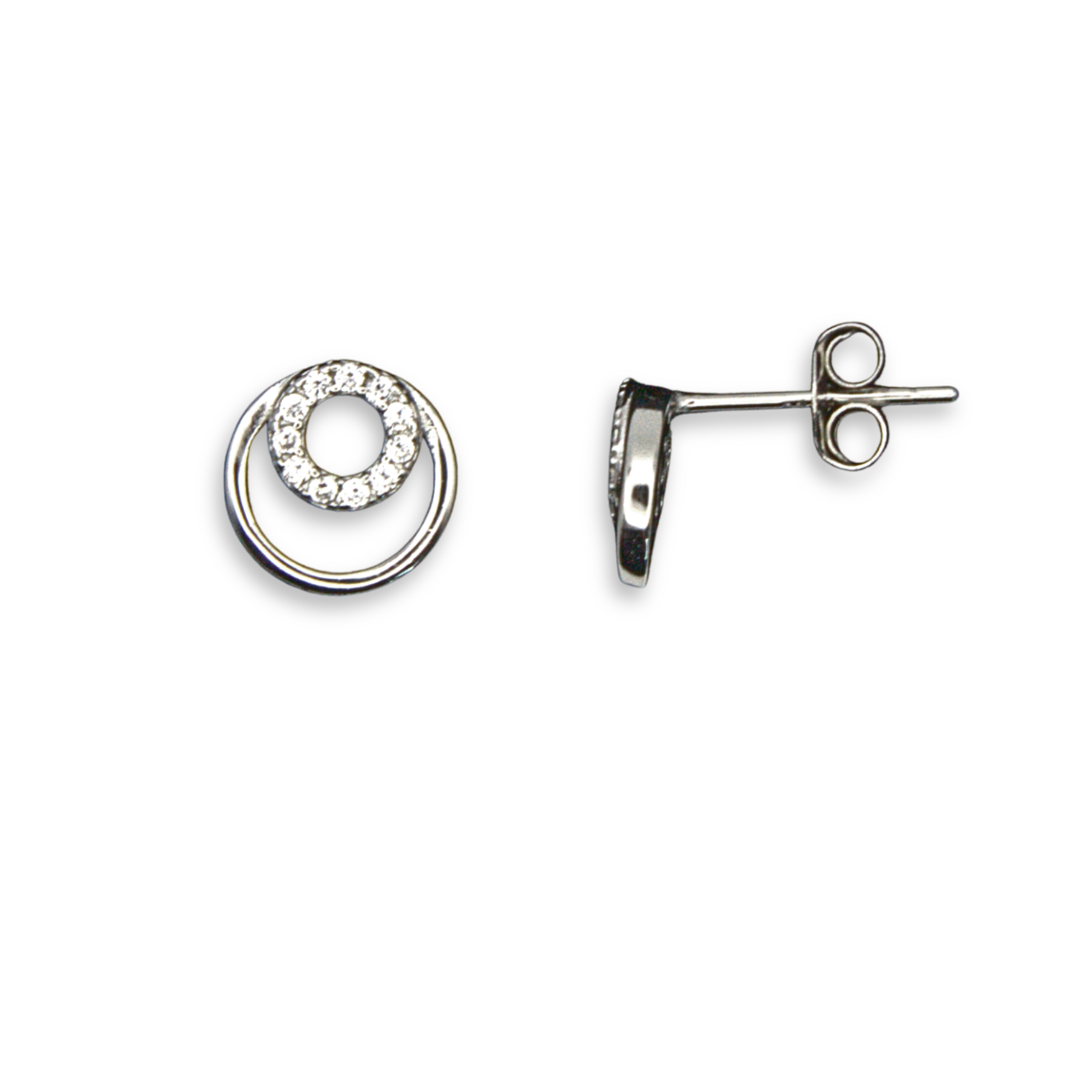 Sterling Silver Interlocking Circles Stud Earrings, Pave-Set CZ