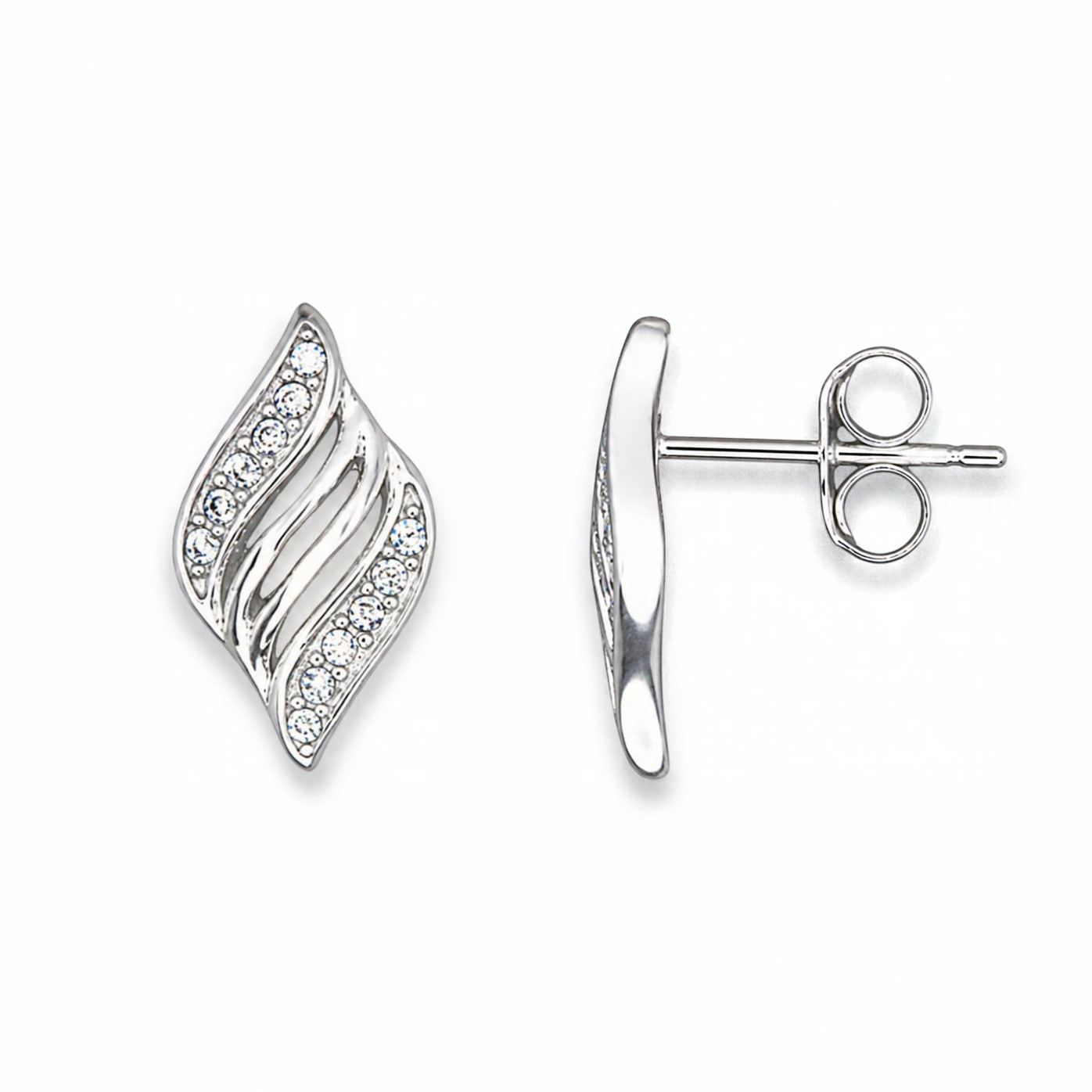 Silver Donna Ricardo Swirling Leaf Stud Earrings (DRE9009)