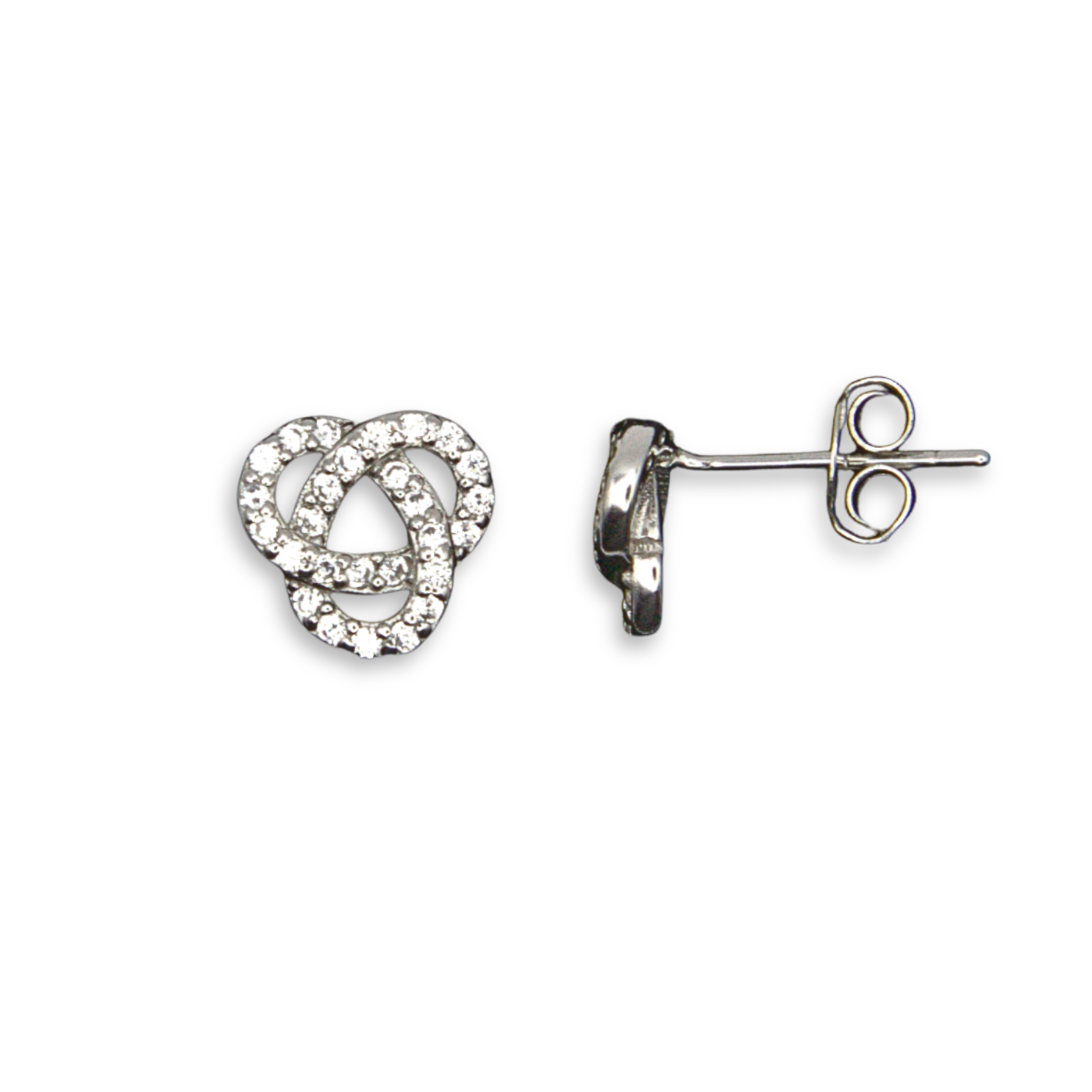 Sterling Silver Interlocking Loop Stud Earrings, Pave-Set CZ