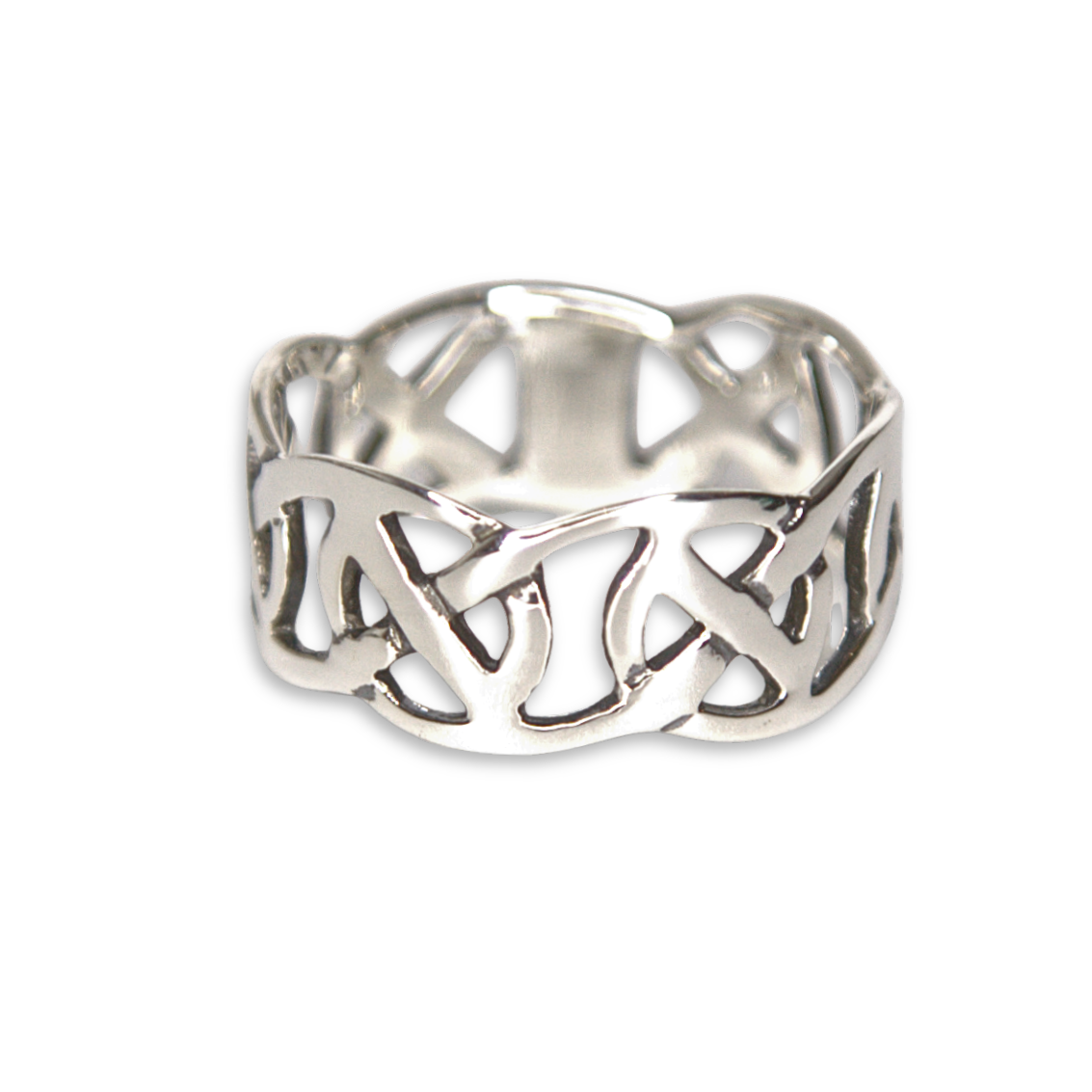Sterling Silver Celtic Knot Ring, Open Wave Cutwork