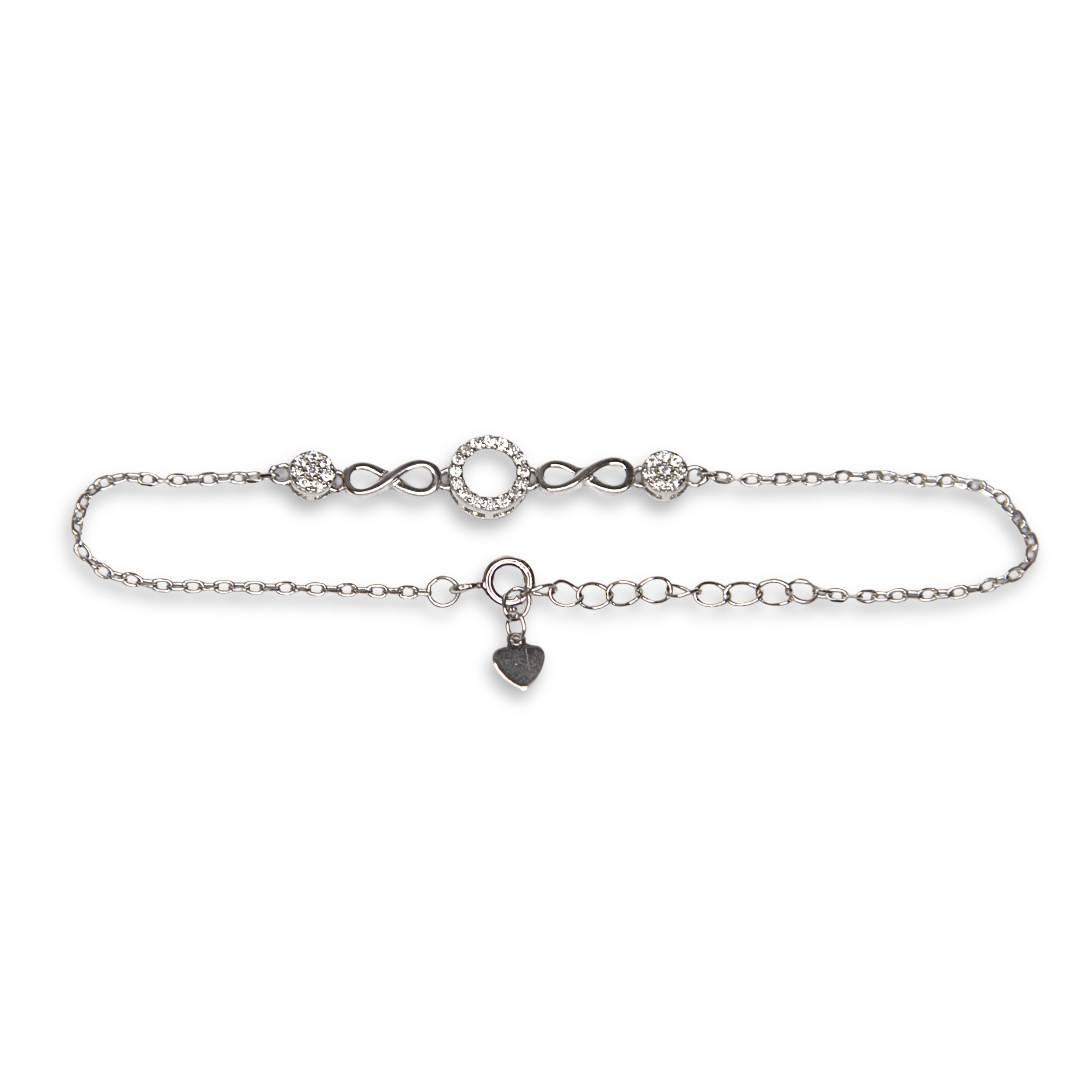 Sterling Silver Open Circle and Infinity Bracelet, CZ, 20cm