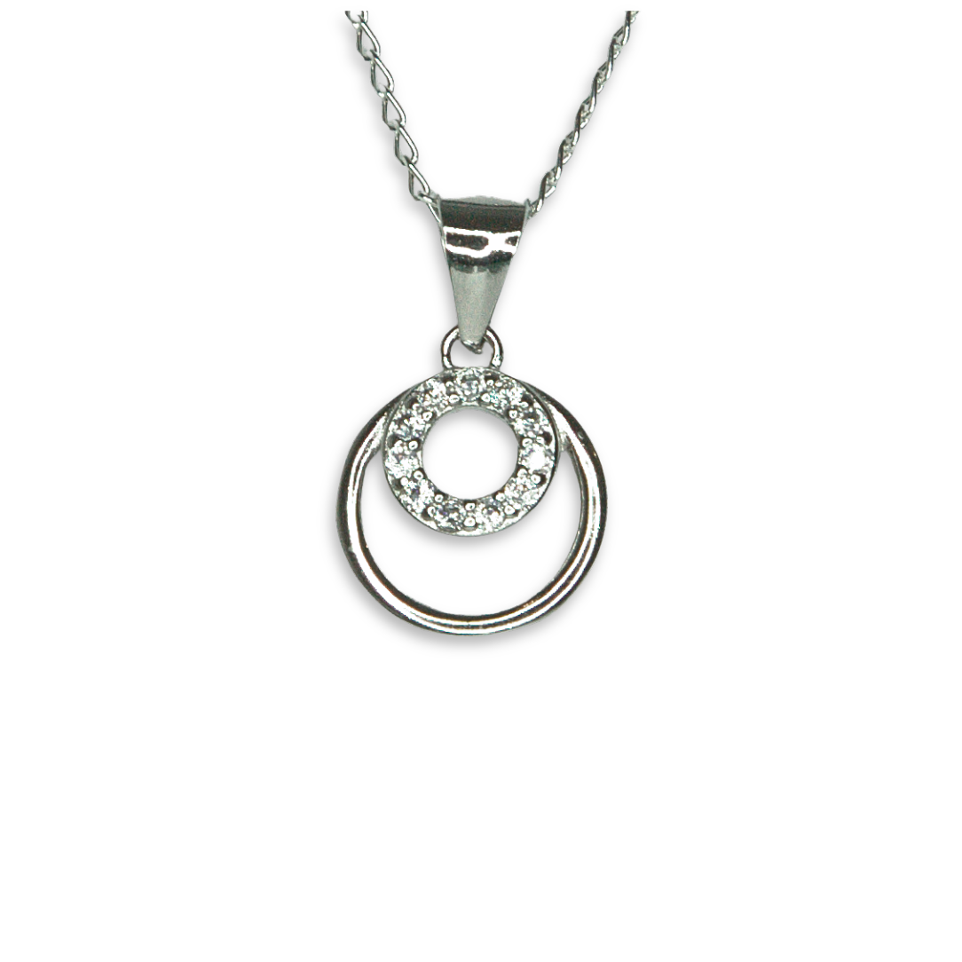Sterling Silver Interlocking Circles Pendant, Pave-Set CZ
