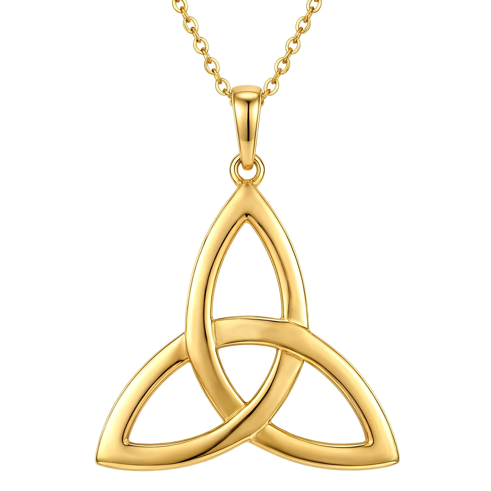 Gold Plated Sterling Silver Celtic Trinity Knot Pendant, triquetra design, mirror polish.