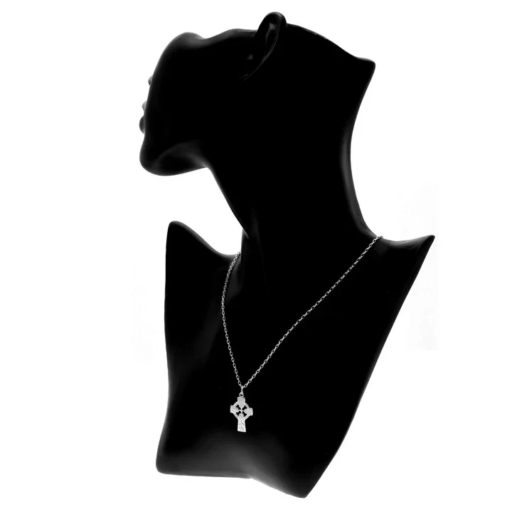 Sterling Silver Celtic cross pendant, shown on jewellery bust
