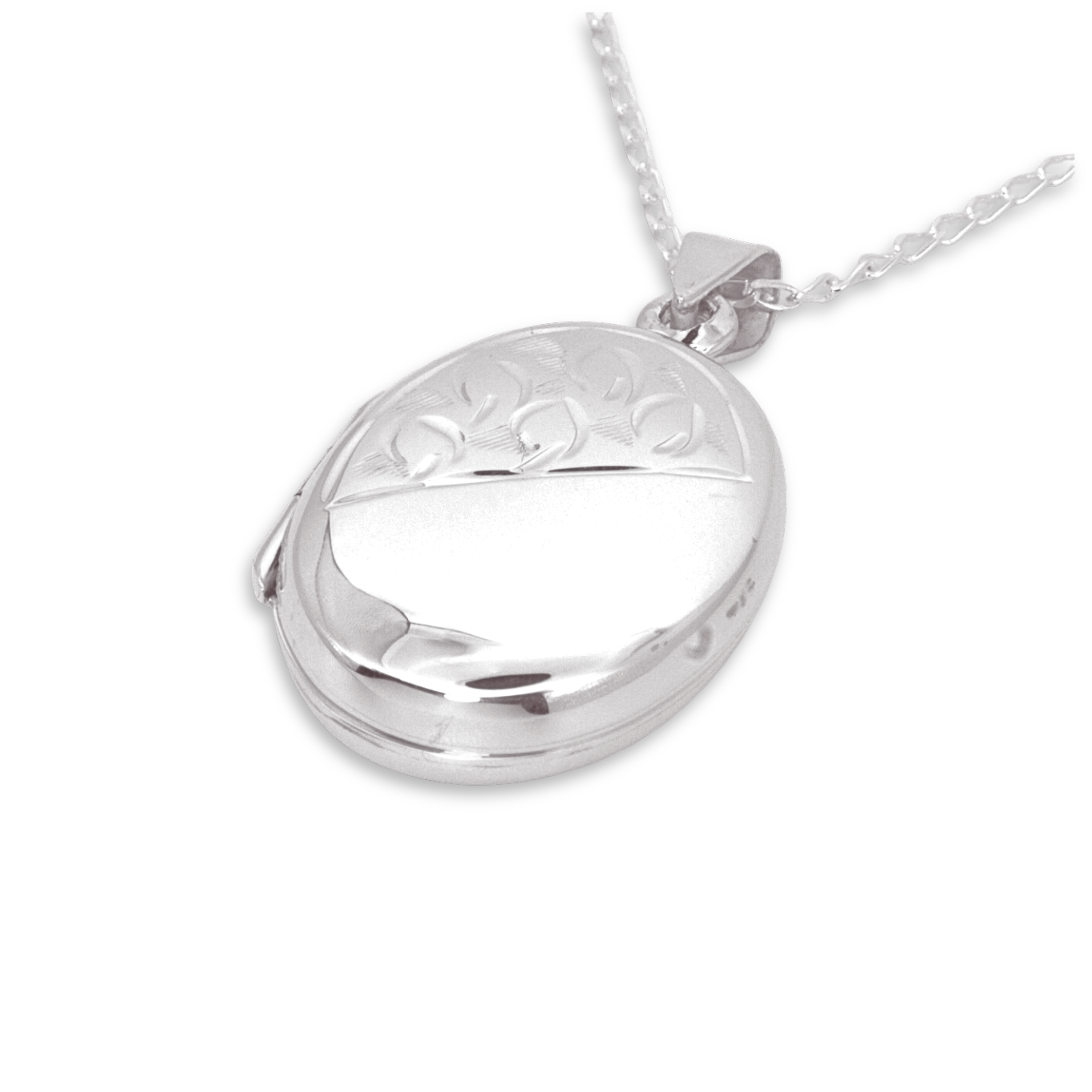 Sterling Silver Oval Locket, hand engraved design, medium 17.7mm
