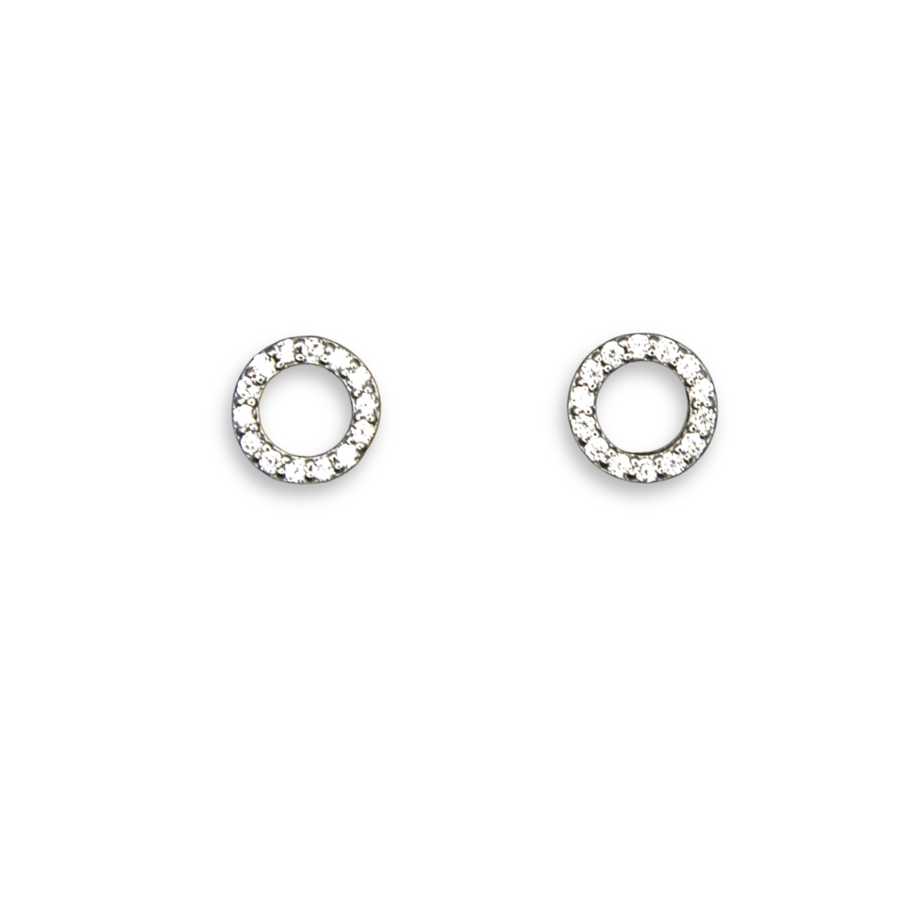 Sterling Silver Open Circle Stud Earrings, Pave-Set CZ Detail