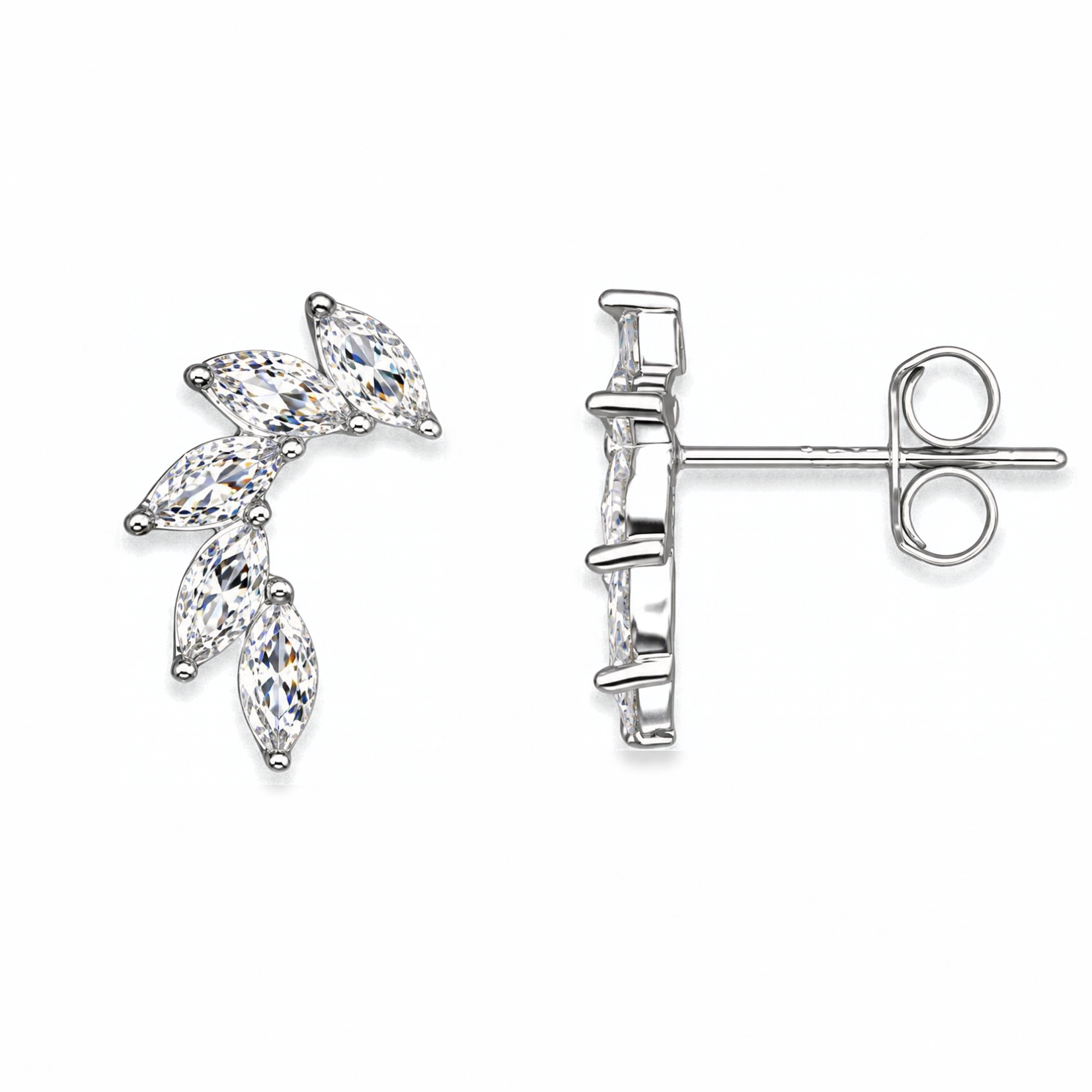 Sterling Silver Marquise CZ Climber Stud Earrings
