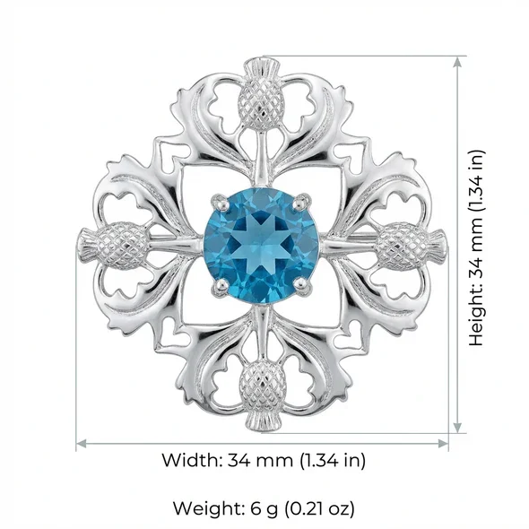 Sterling Silver & Blue Stone Scottish Thistle Brooch - 34mm (4).webp