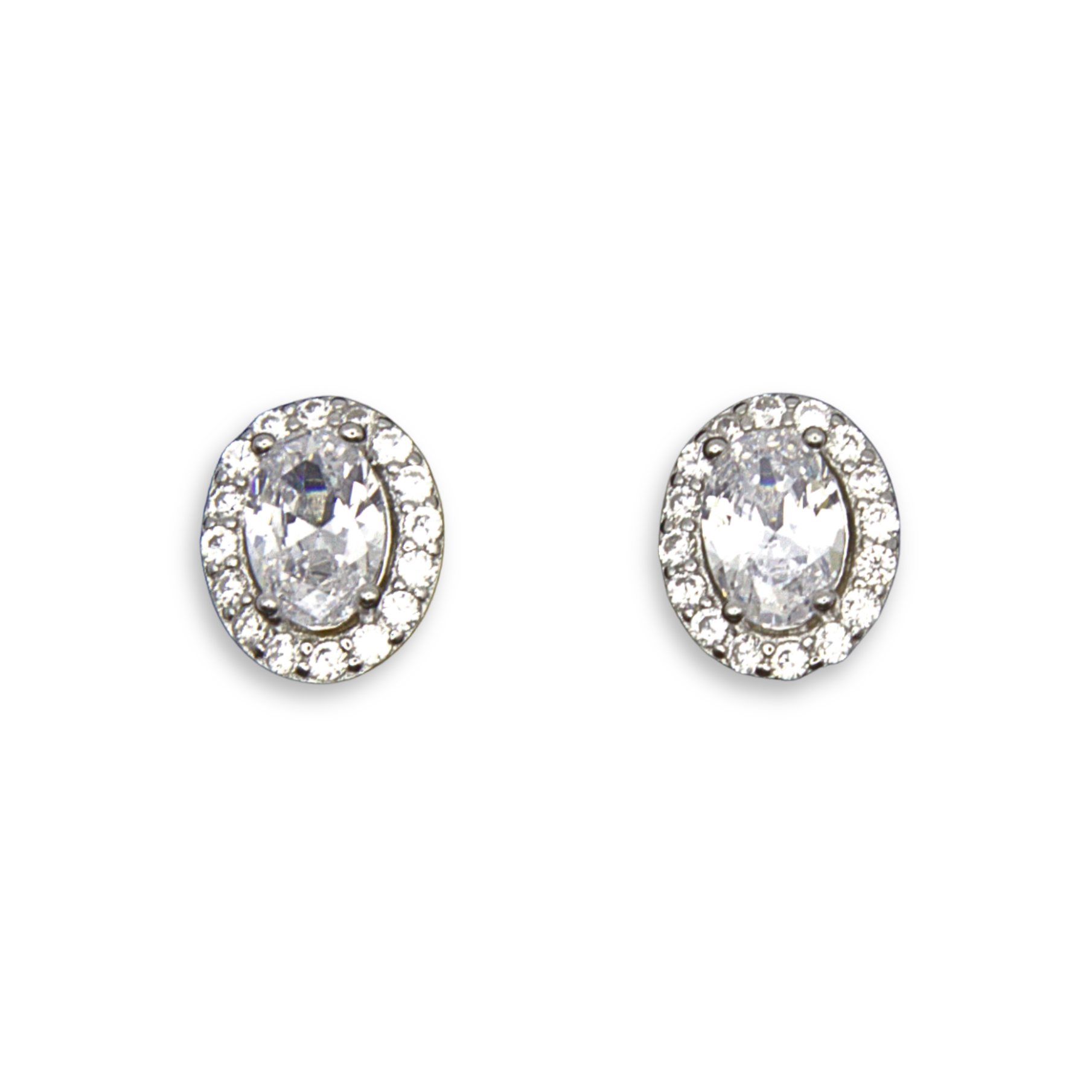 Silver Donna Ricardo Oval Halo Stud Earrings (DRE9033)