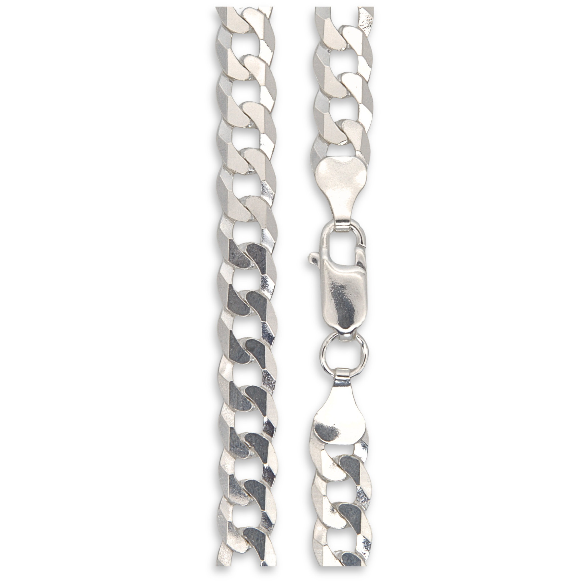 Sterling Silver Curb Chain, high mirror polish, flat interlocking links, trigger clasp