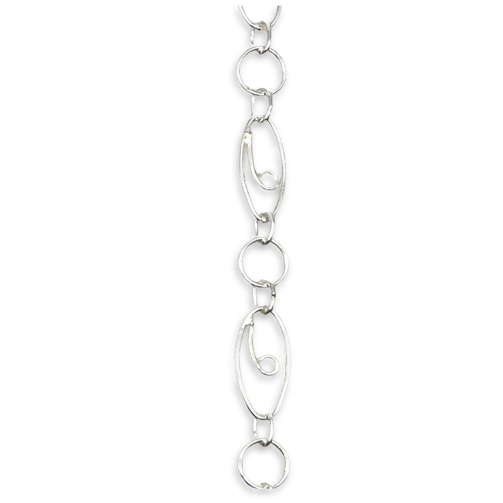 Sterling Silver Scroll Link Bracelet, Open Oval and Scroll Detail