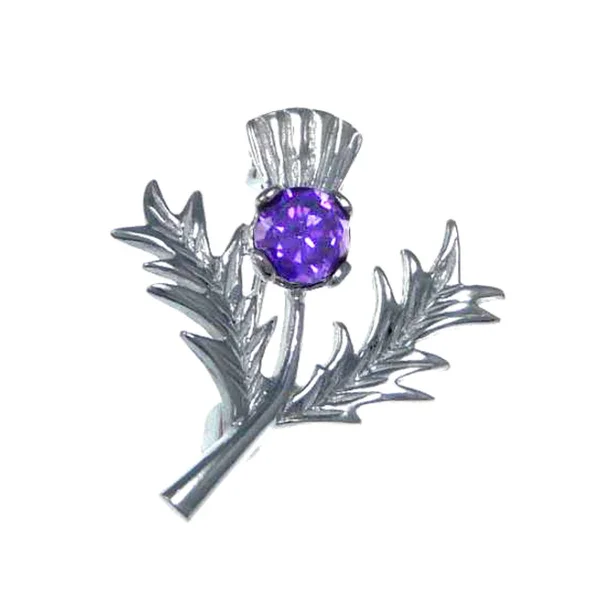 Sterling Silver & Amethyst Scottish Thistle Brooch - 20mm (1).webp