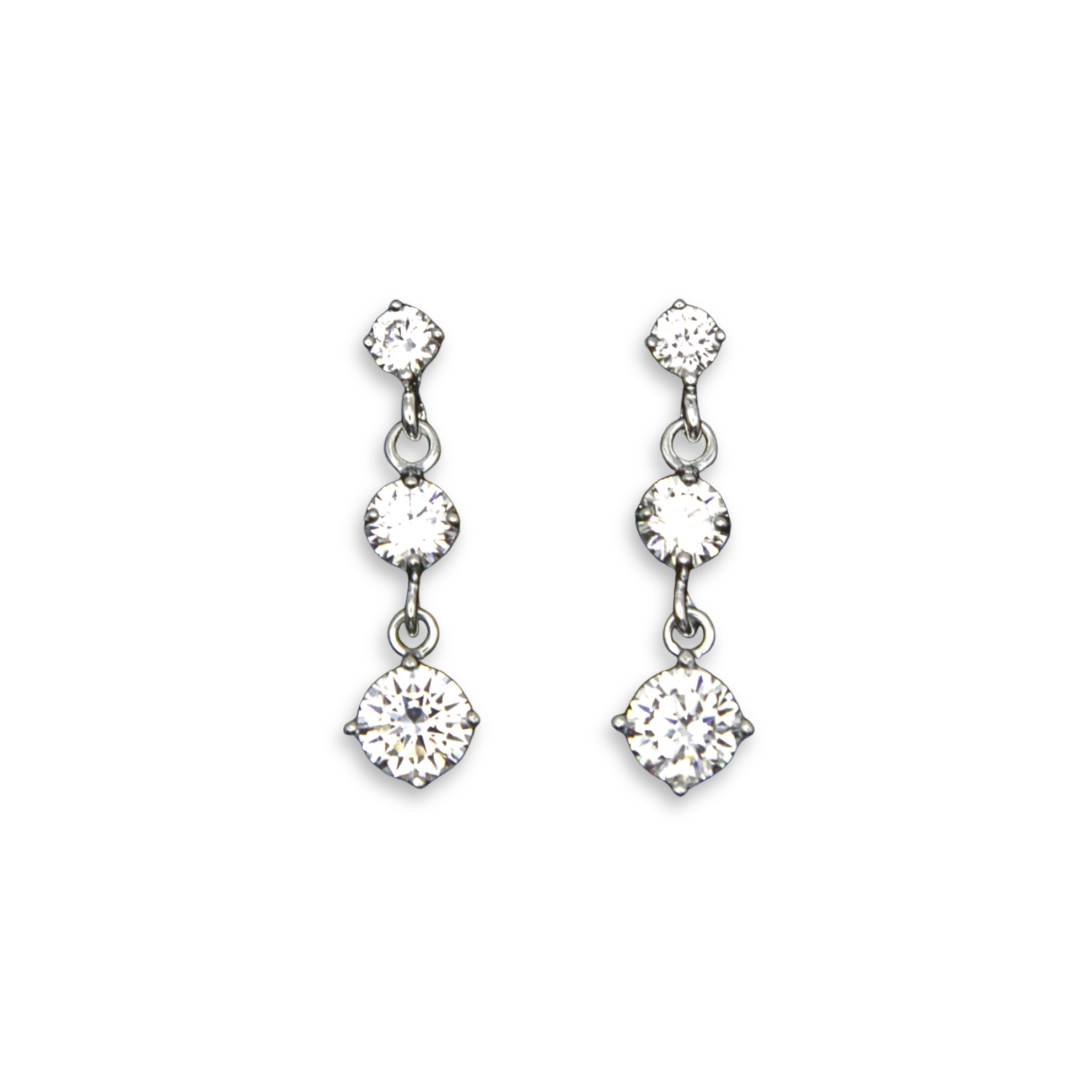 Silver Donna Ricardo Three Stone CZ Stud Drop Earrings (DRE9023)