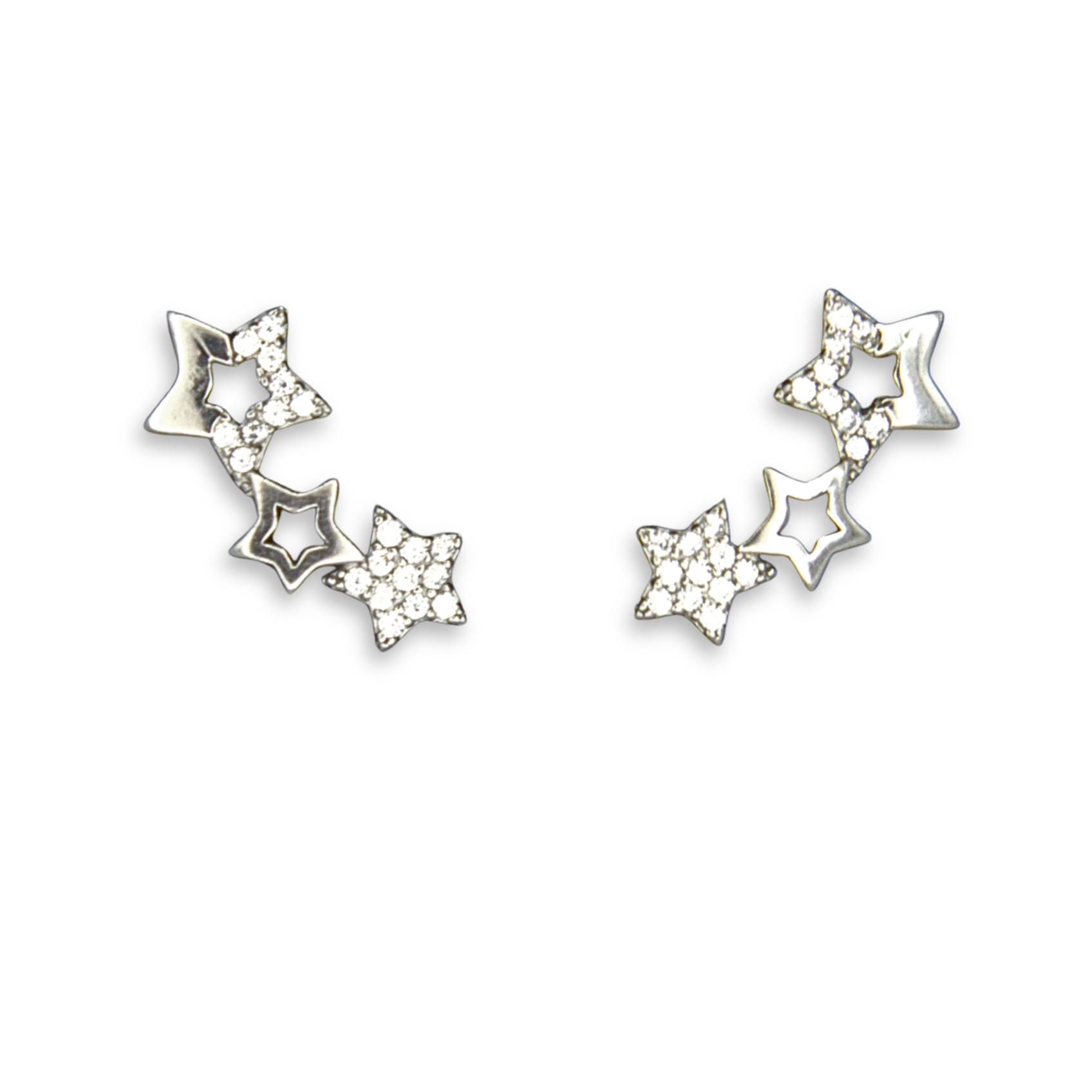 Silver Donna Ricardo Triple Star Stud Earrings (DRE9015)