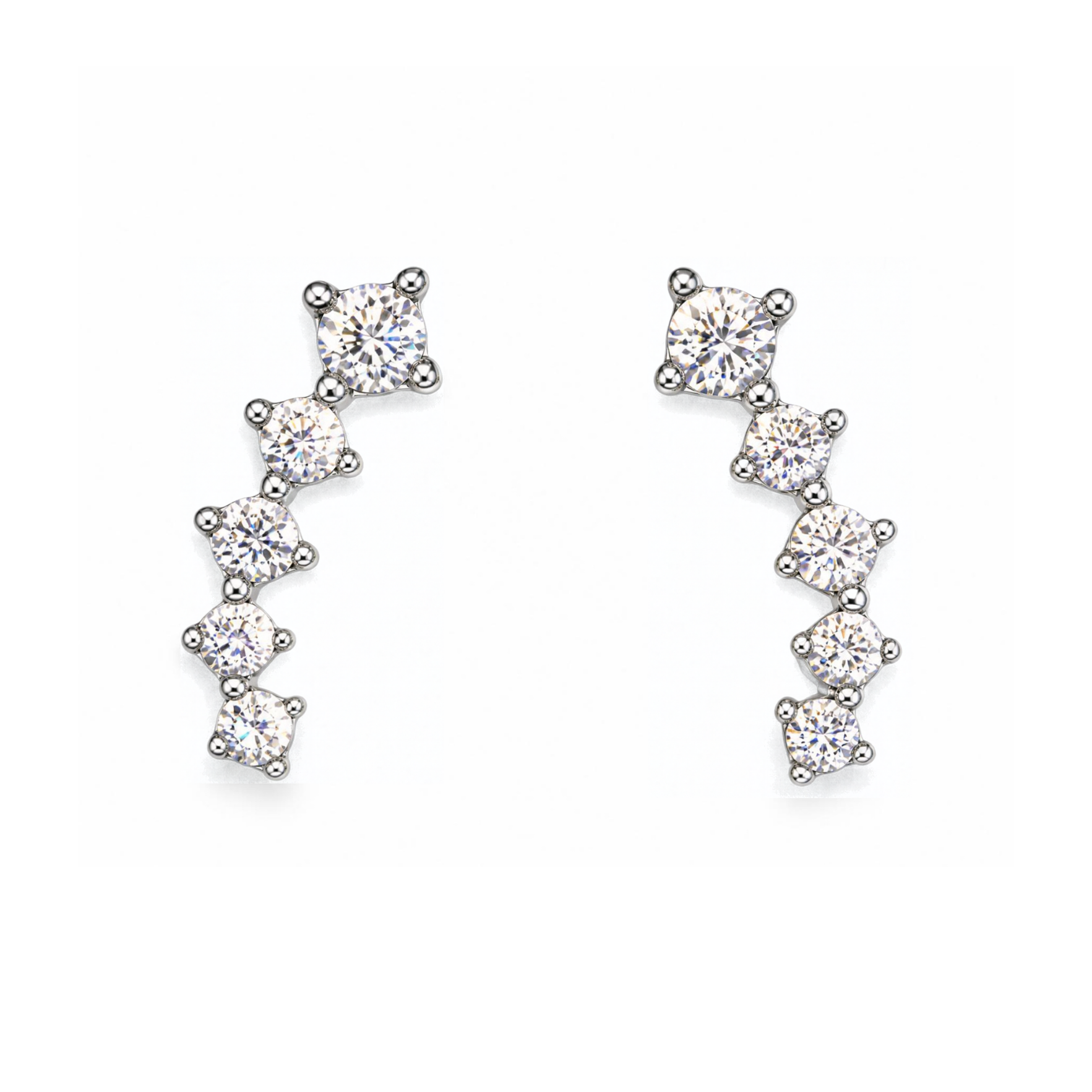 Silver Donna Ricardo Graduated CZ Climber Stud Earrings (DRE9024)
