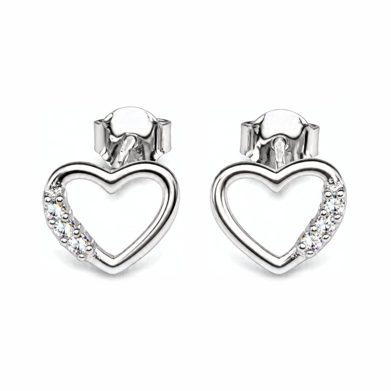 Silver Donna Ricardo Heart Stud Earrings (DRE1001)