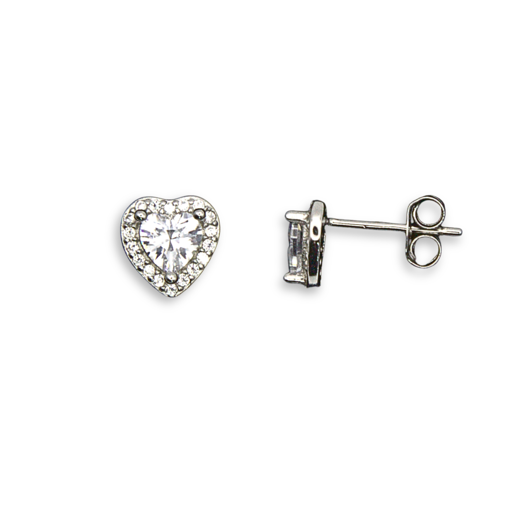 Sterling Silver Heart Halo Stud Earrings, CZ