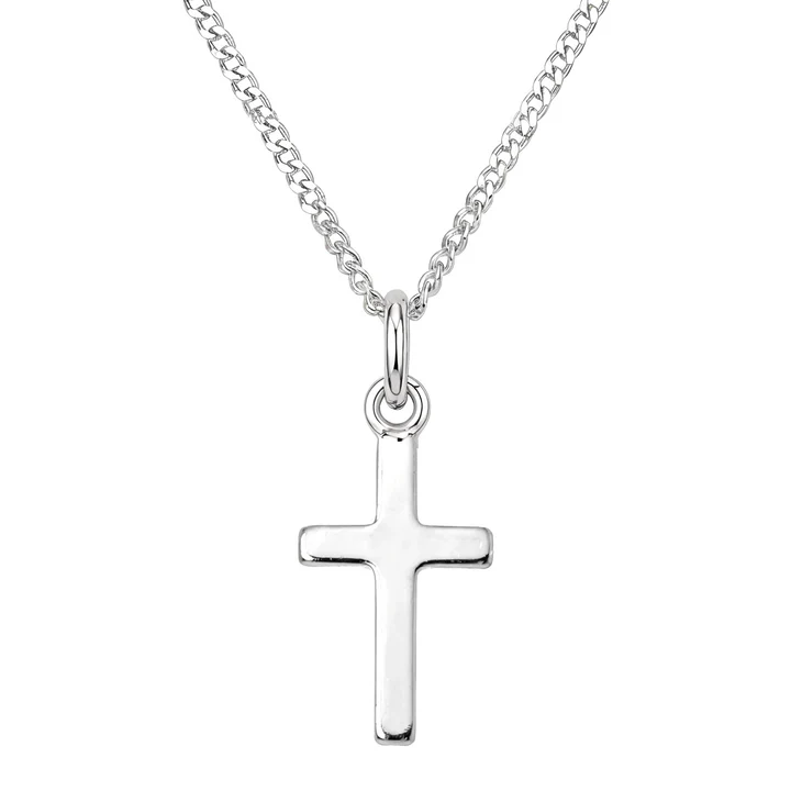 Sterling Silver small plain cross pendant, softly rounded terminals, 0.8g weight, 21mm