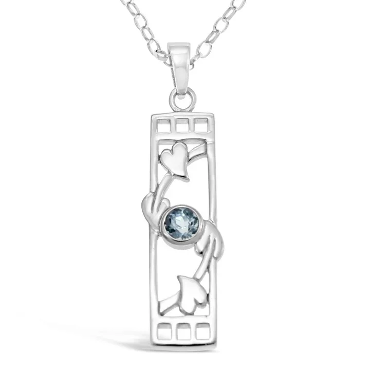 Sterling Silver & Blue Topaz Charles Rennie Mackintosh Column Pendant - 30mm (RMSP6108)