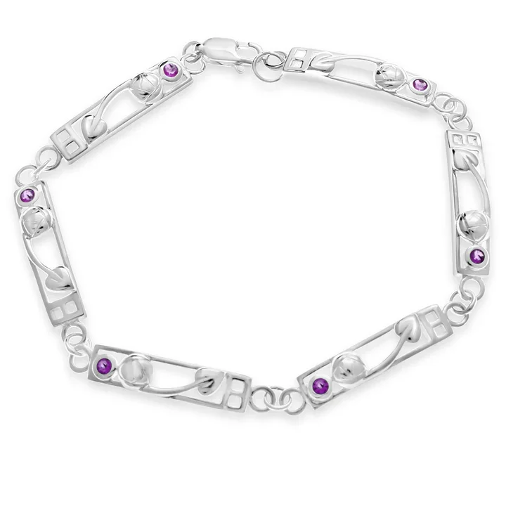 Sterling Silver & Purple CZ Charles Rennie Mackintosh Bar Bracelet - 18cm (1).webp