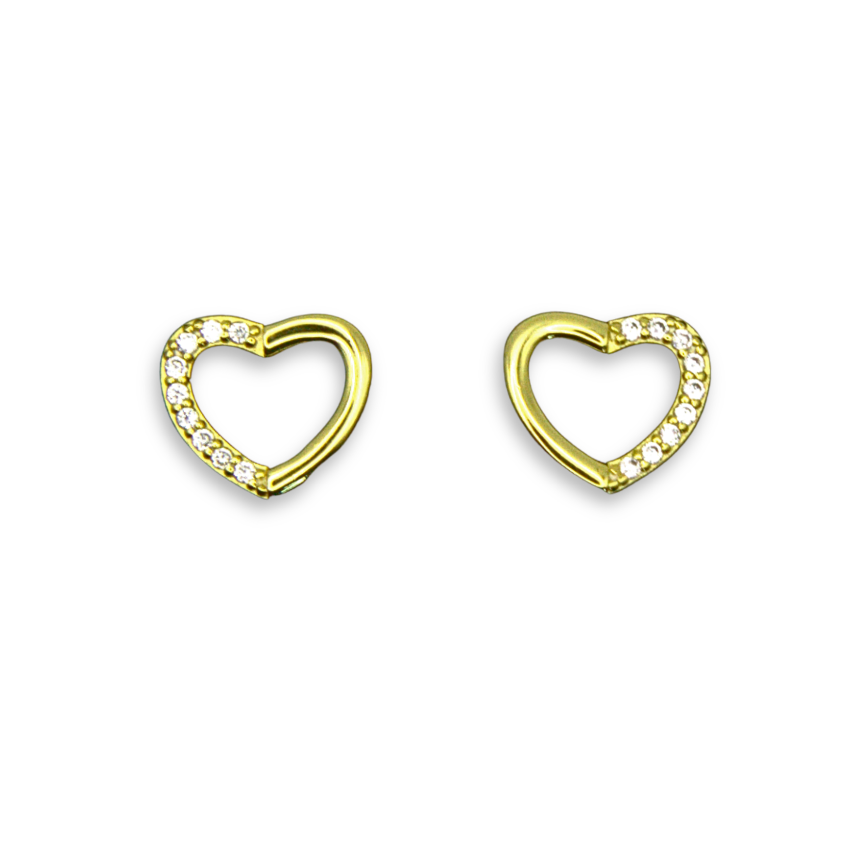 Sterling Silver Open Heart Stud Earrings, Gold Plated, Pave-Set CZ