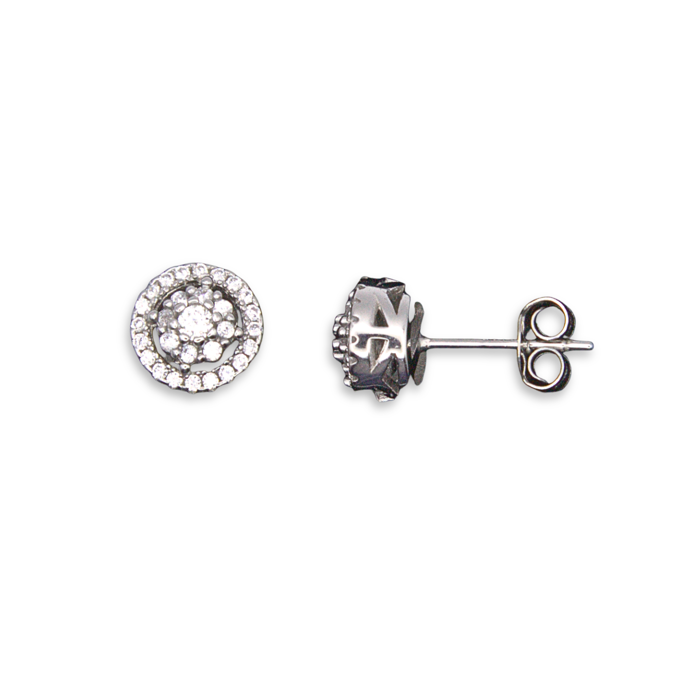Sterling Silver CZ Cluster Halo Stud Earrings