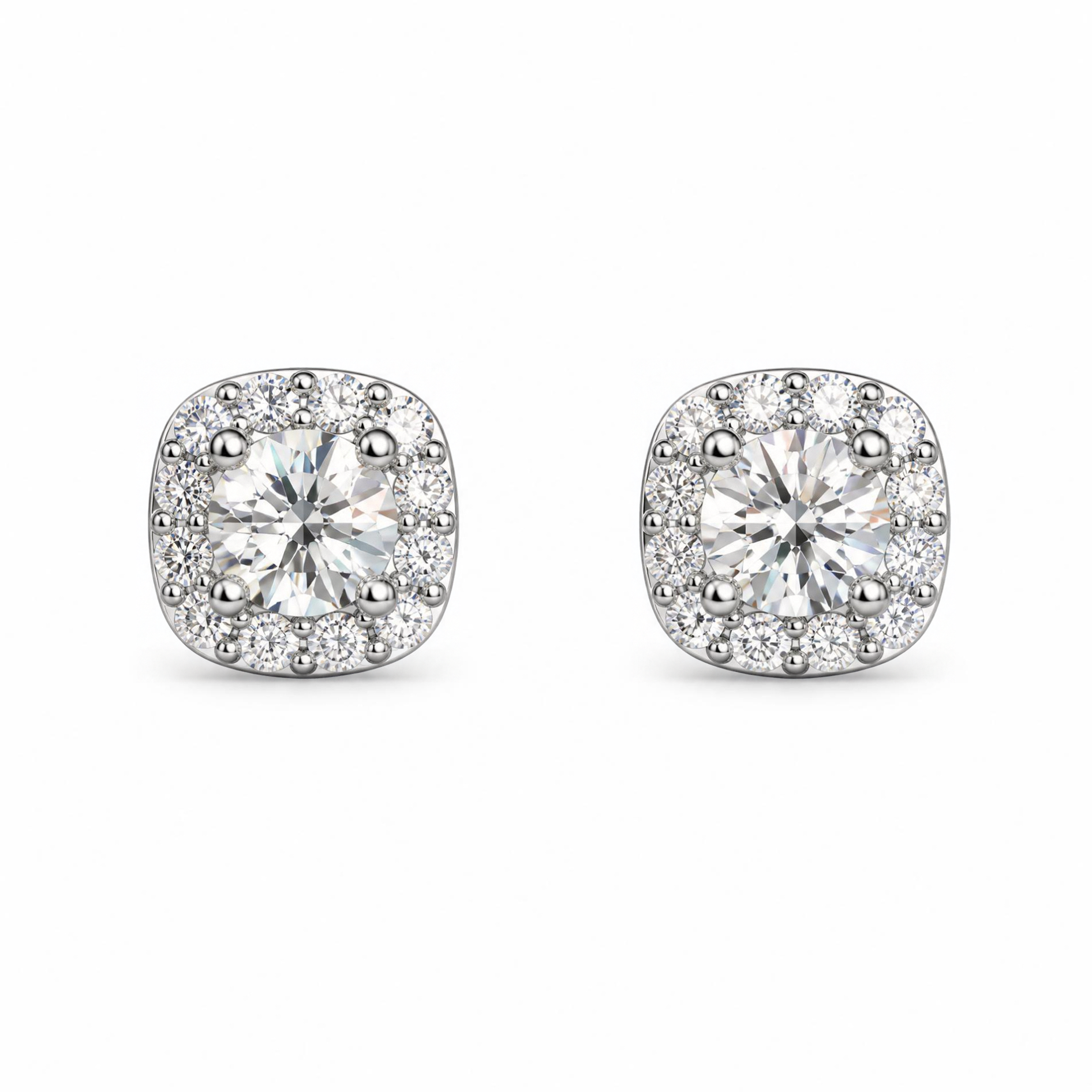 Silver Donna Ricardo Cushion Halo Stud Earrings (DRE9034)