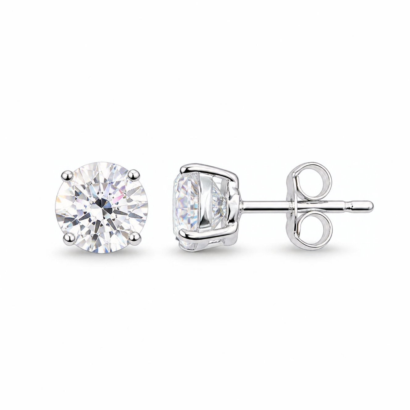 Sterling Silver Round CZ Solitaire Stud Earrings